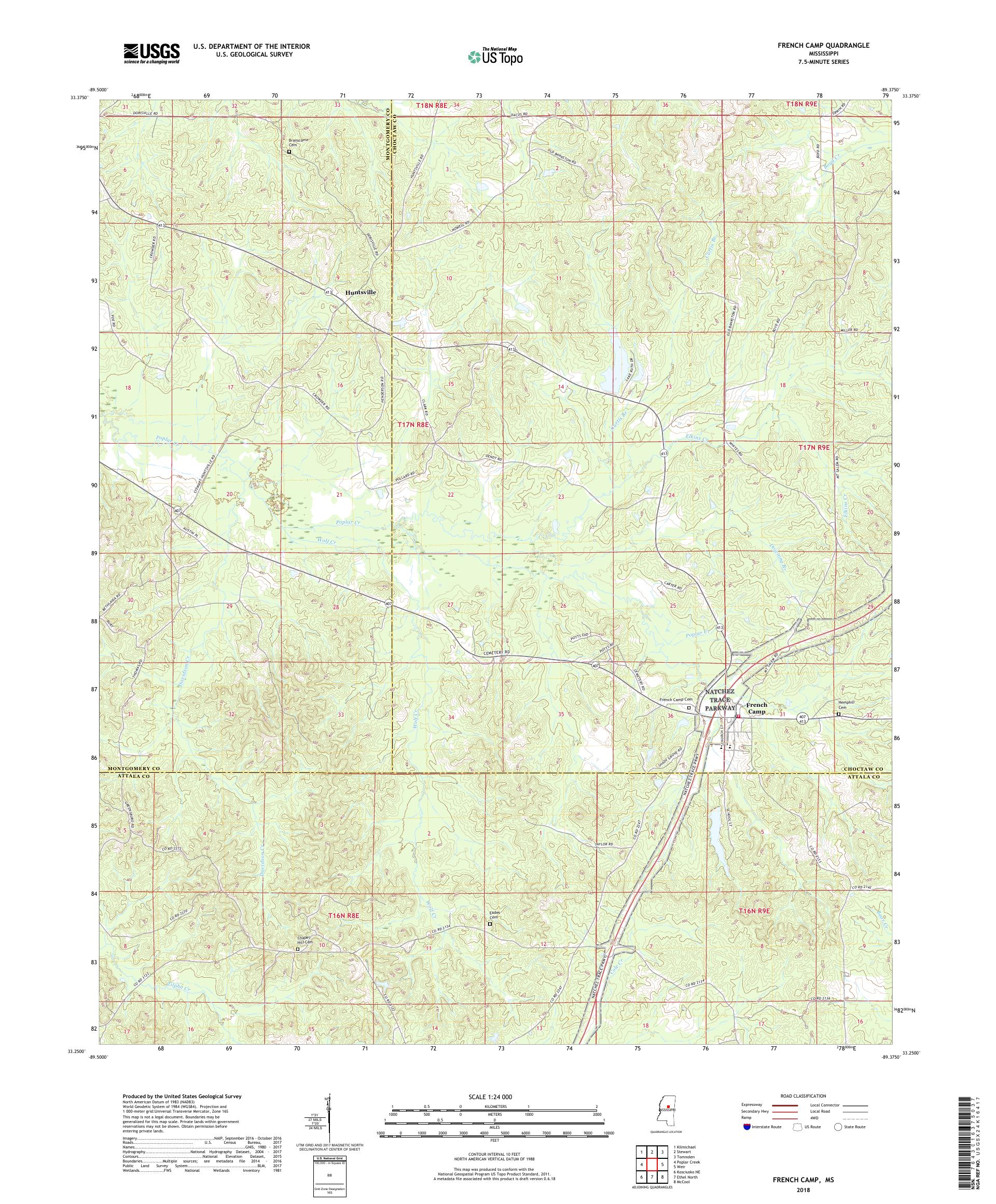 MyTopo French Camp, Mississippi USGS Quad Topo Map