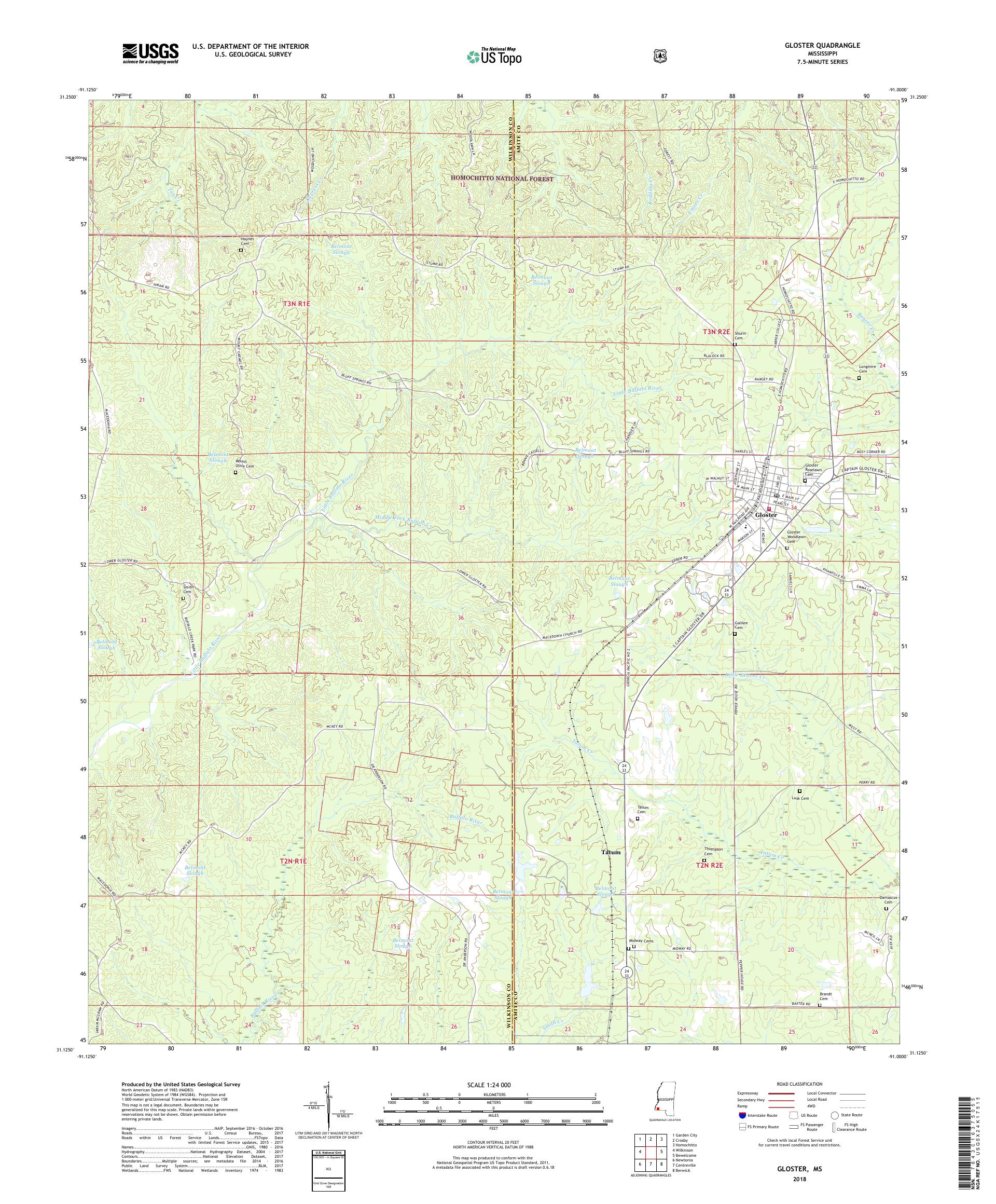 MyTopo Gloster, Mississippi USGS Quad Topo Map