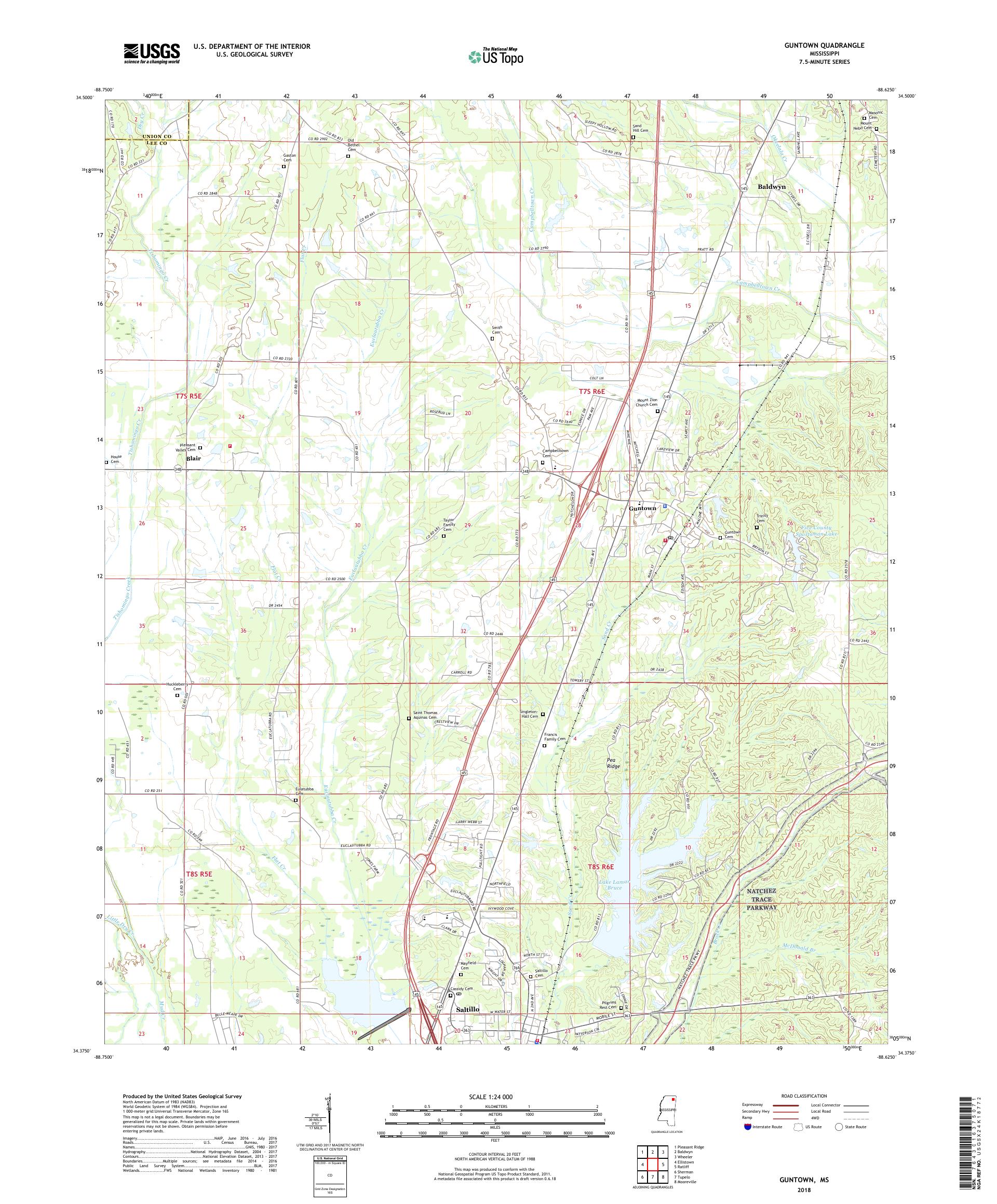 MyTopo Guntown, Mississippi USGS Quad Topo Map