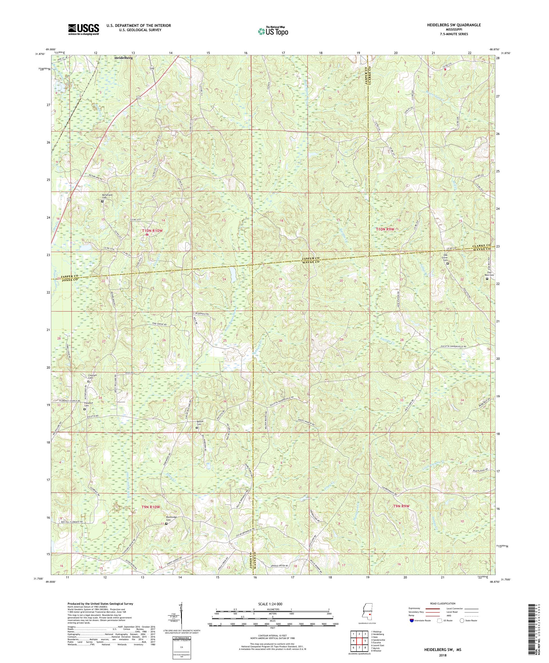 MyTopo Heidelberg SW, Mississippi USGS Quad Topo Map