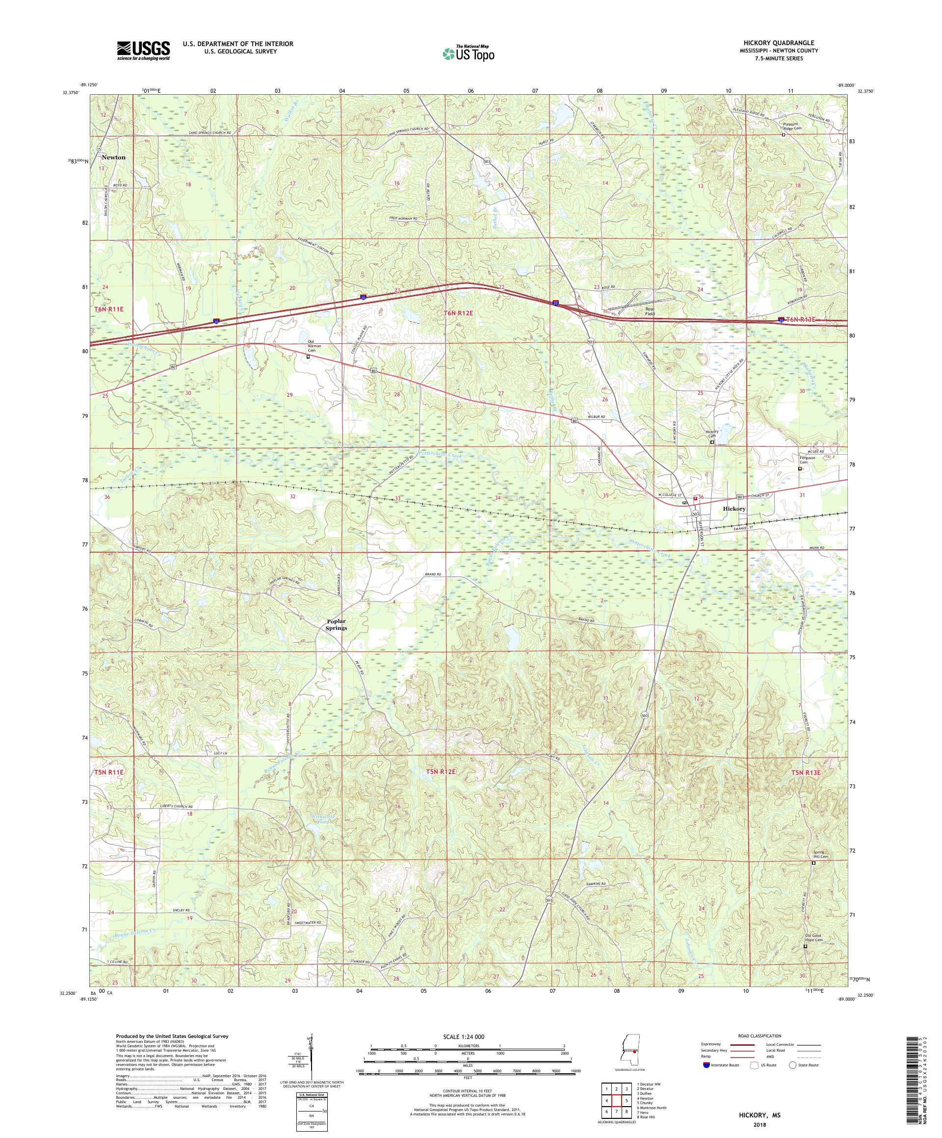 MyTopo Hickory, Mississippi USGS Quad Topo Map