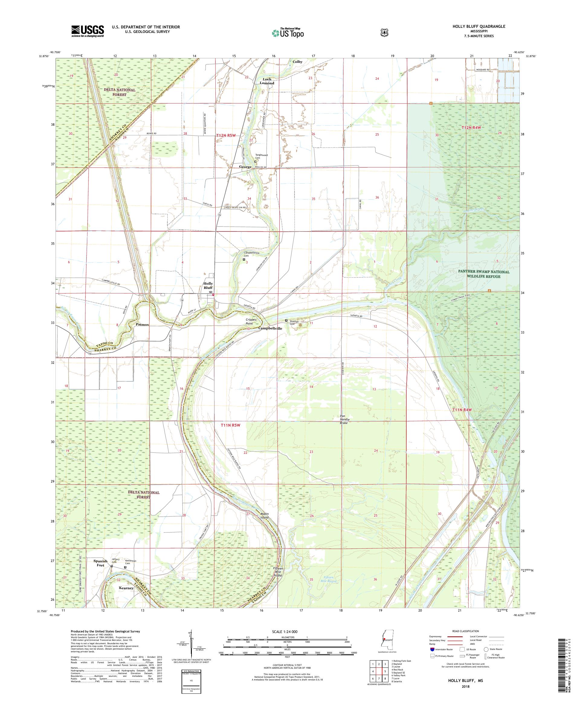 MyTopo Holly Bluff, Mississippi USGS Quad Topo Map