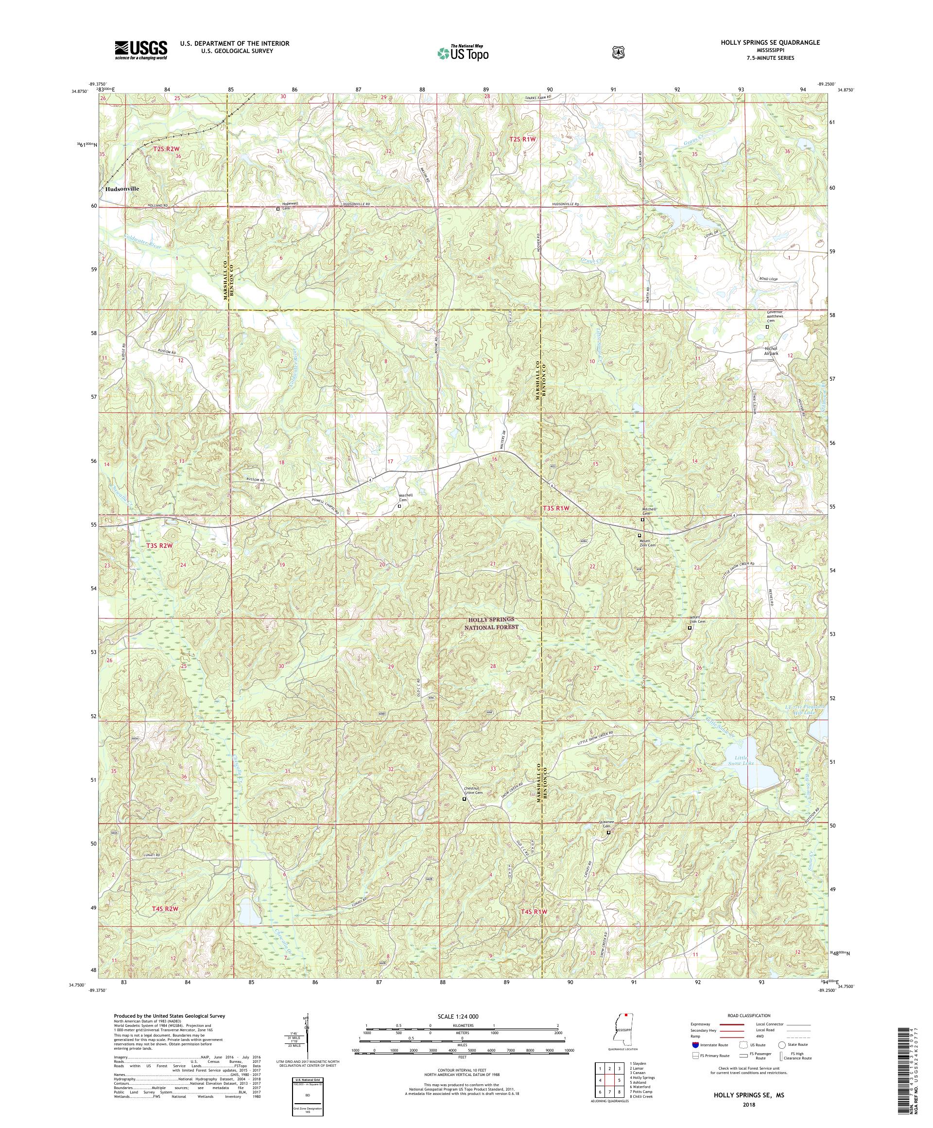 MyTopo Holly Springs SE, Mississippi USGS Quad Topo Map