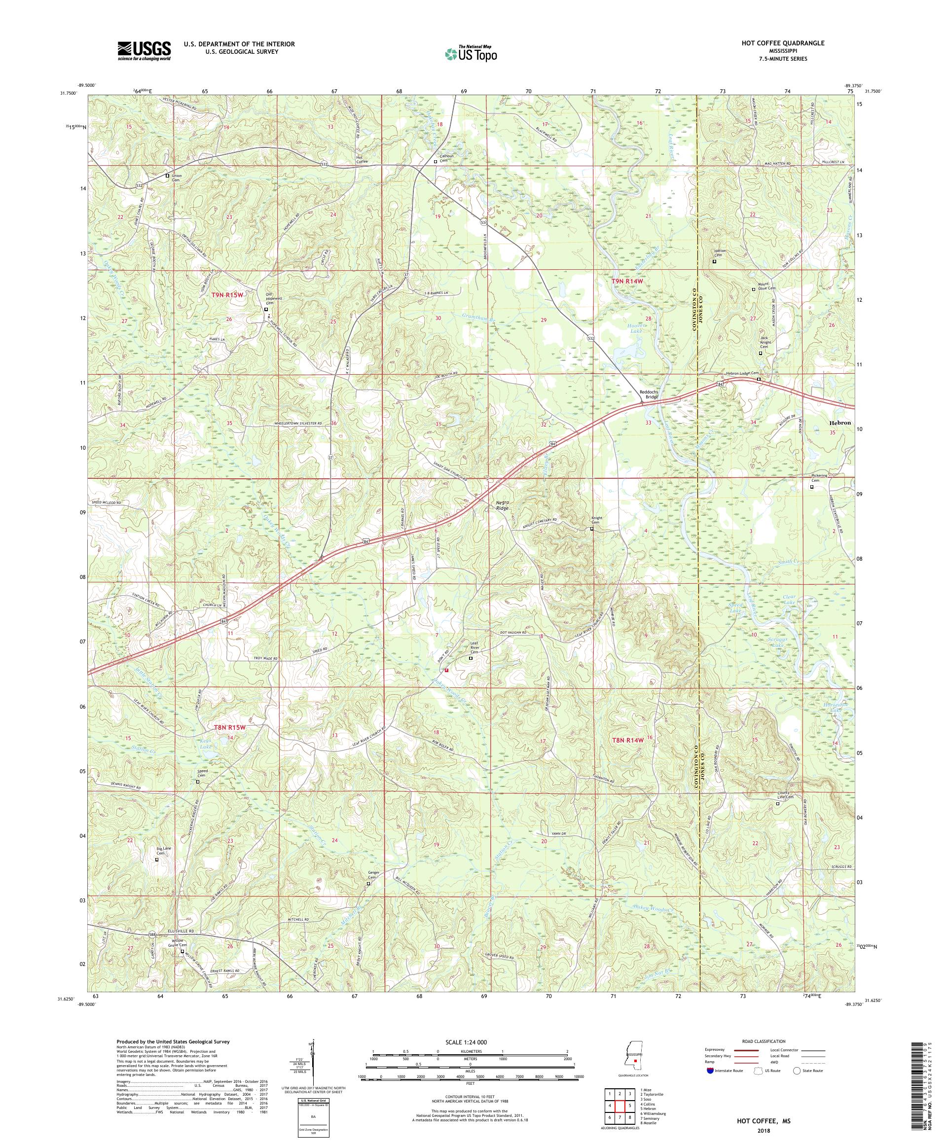 MyTopo Hot Coffee, Mississippi USGS Quad Topo Map