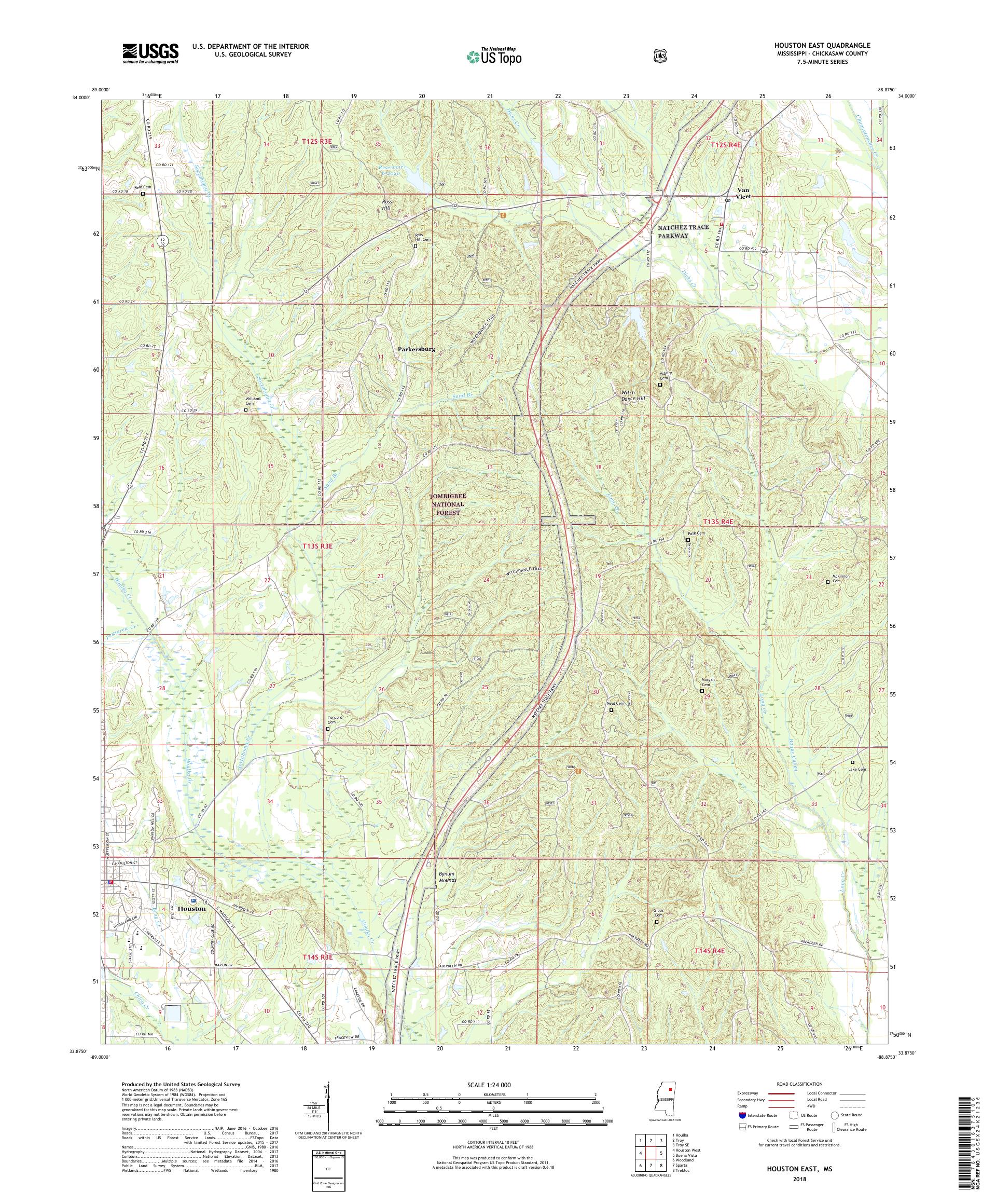 MyTopo Houston East, Mississippi USGS Quad Topo Map