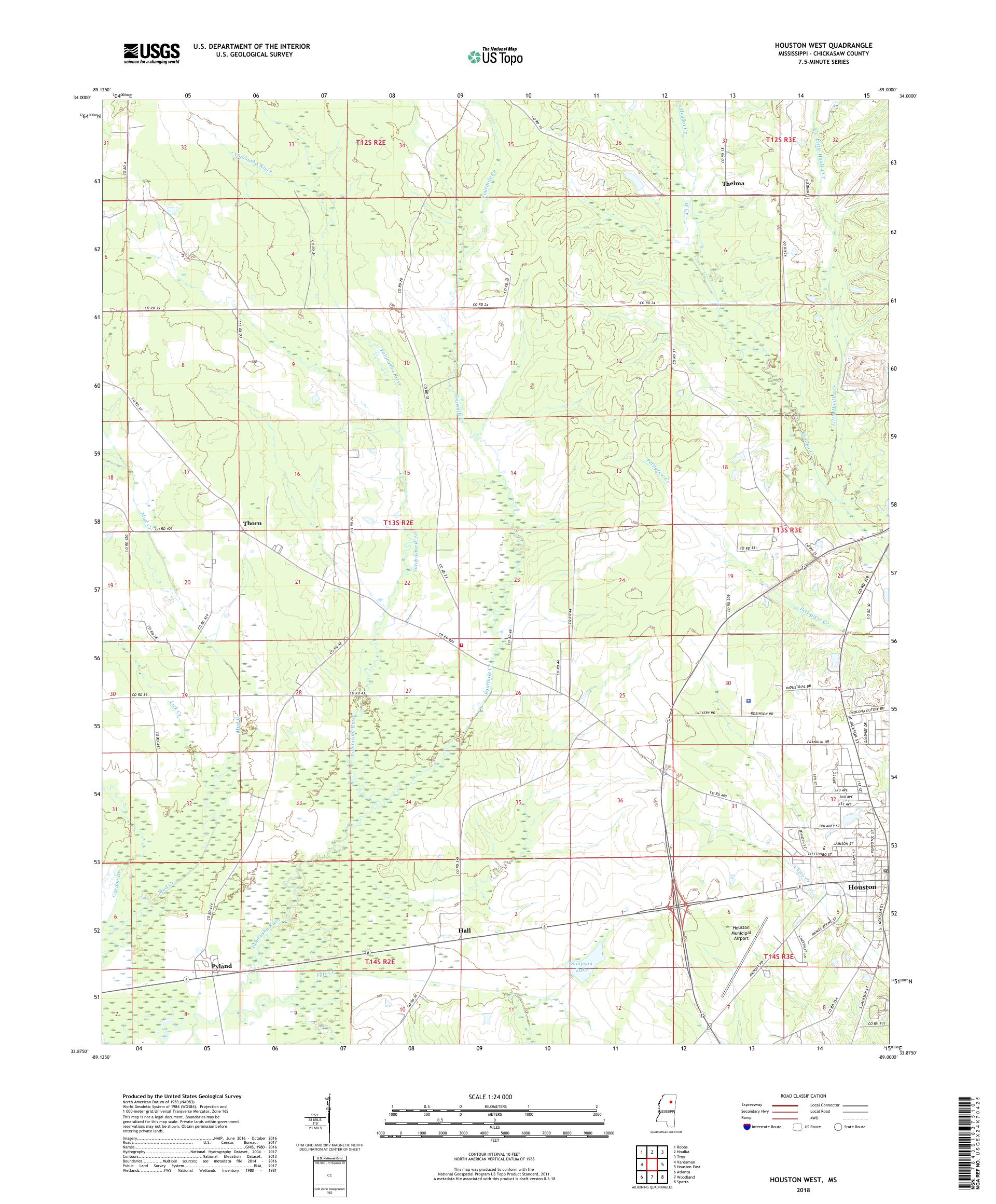 MyTopo Houston West, Mississippi USGS Quad Topo Map