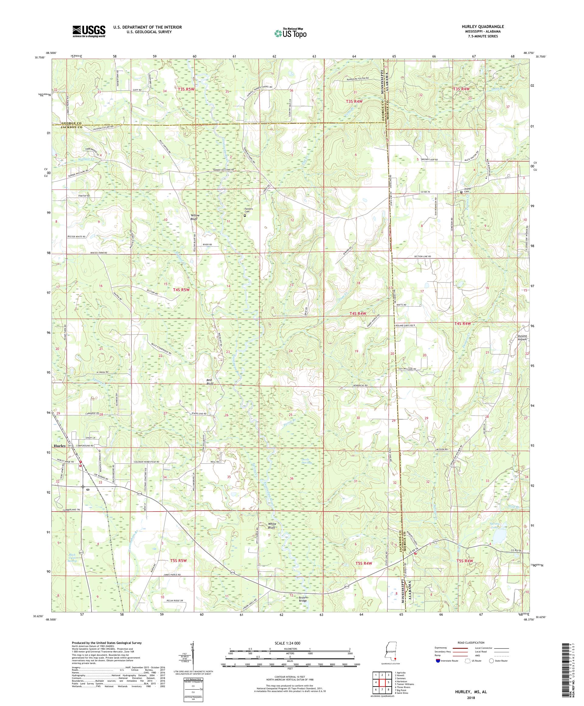 MyTopo Hurley, Mississippi USGS Quad Topo Map
