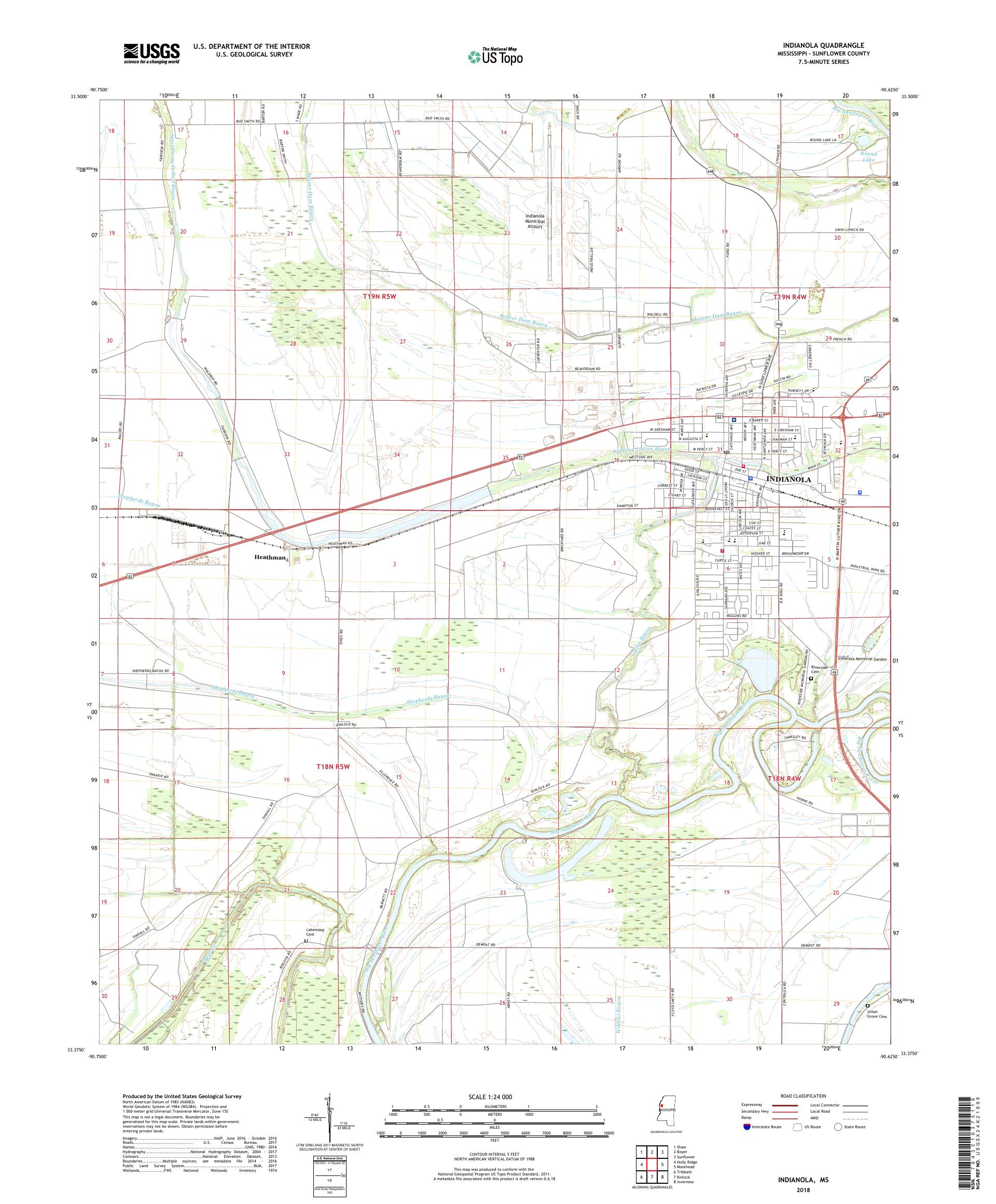 MyTopo Indianola, Mississippi USGS Quad Topo Map