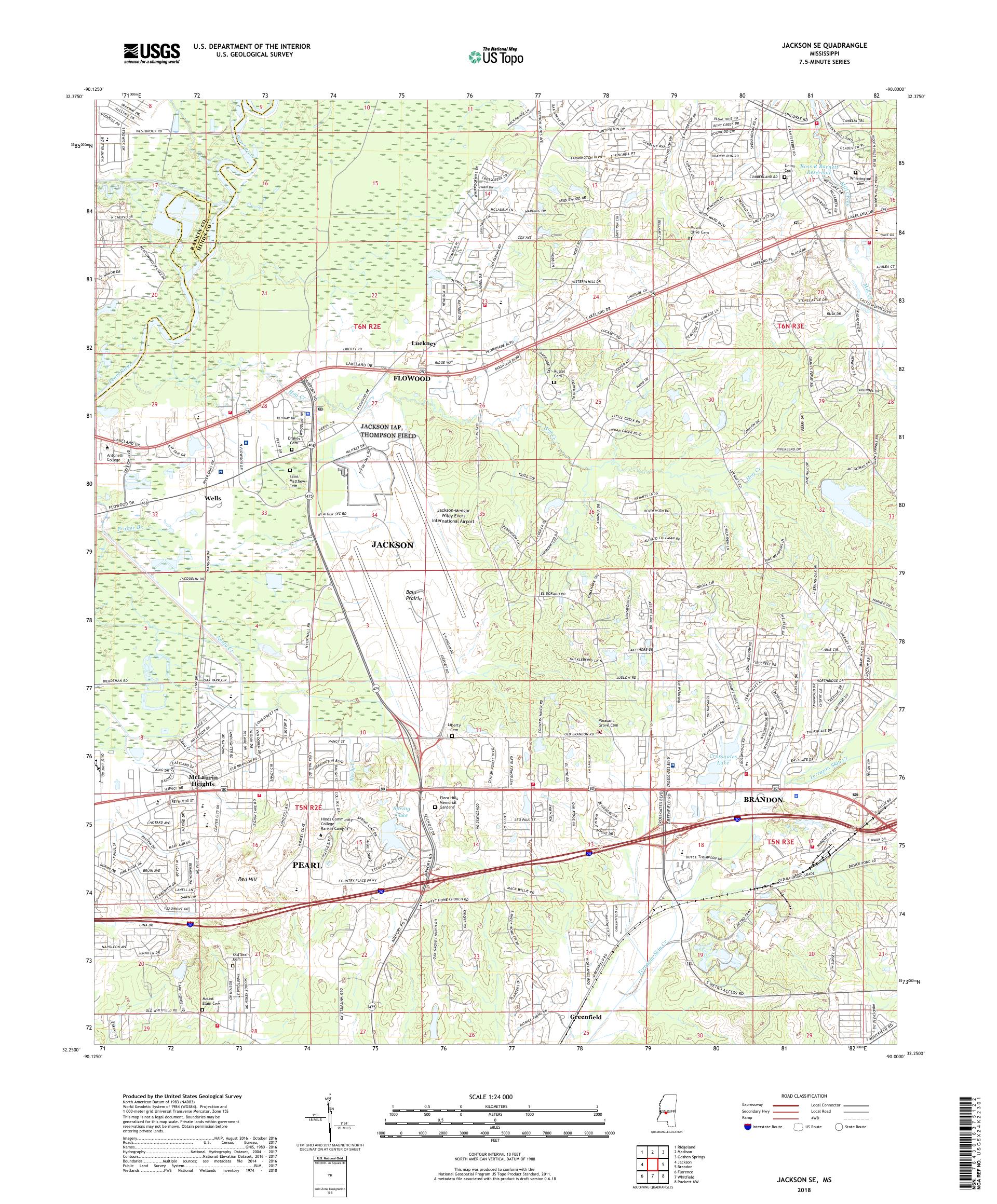 MyTopo Jackson SE, Mississippi USGS Quad Topo Map