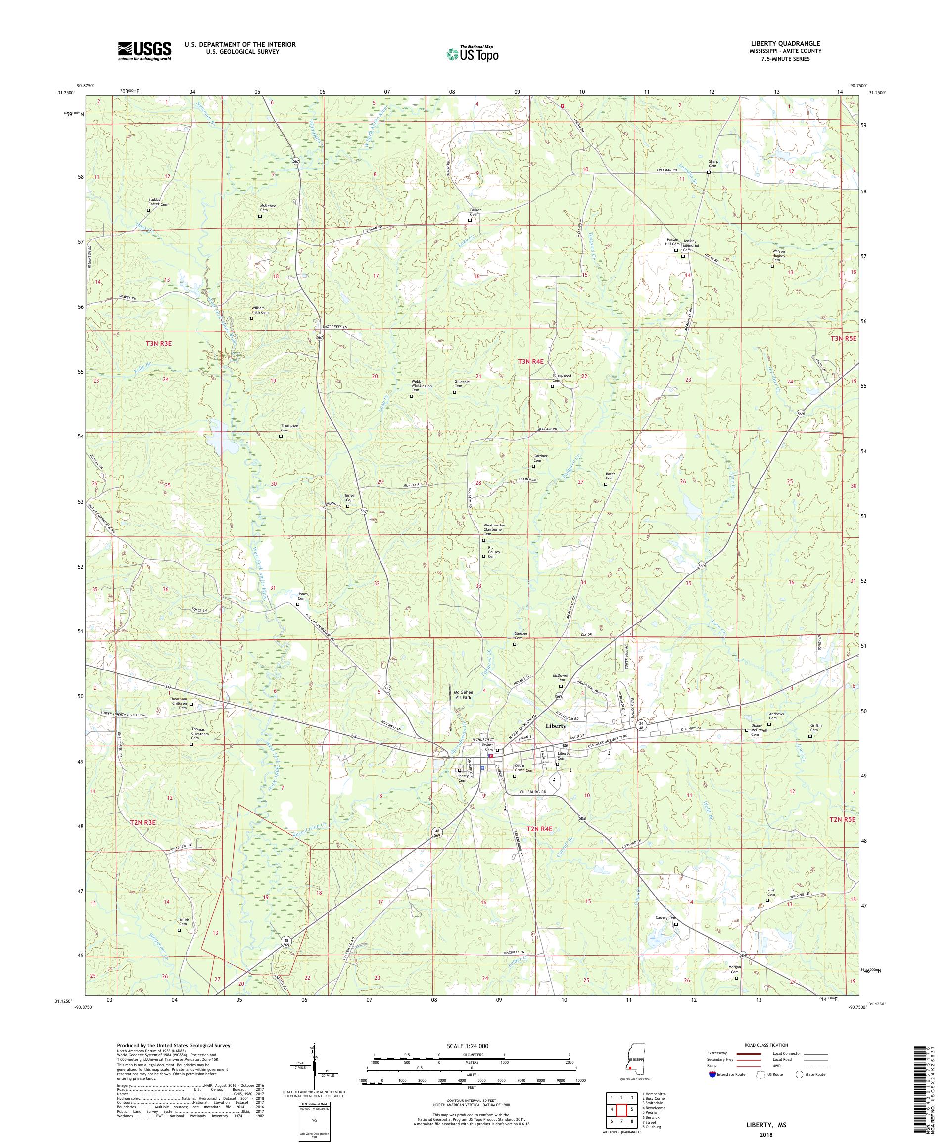 MyTopo Liberty, Mississippi USGS Quad Topo Map