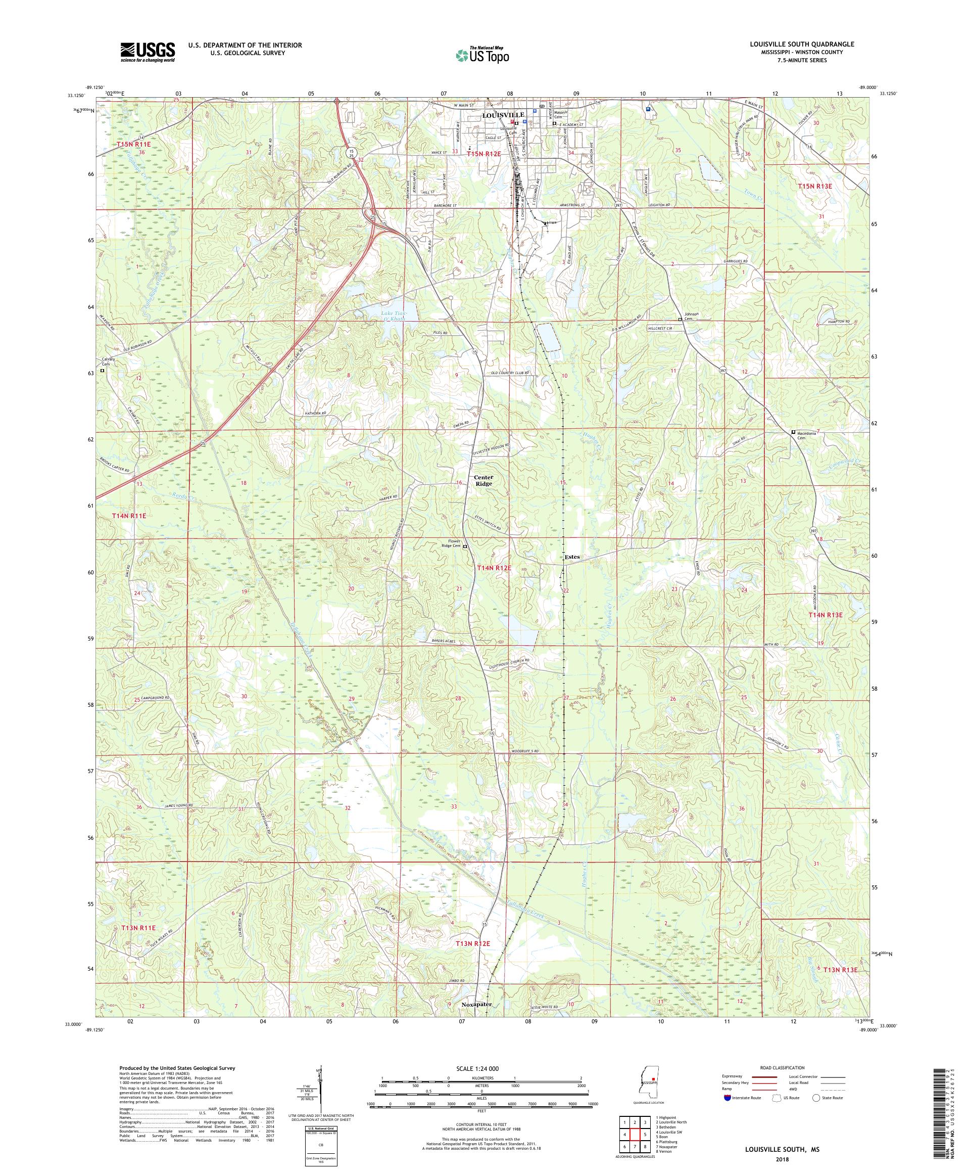 MyTopo Louisville South, Mississippi USGS Quad Topo Map