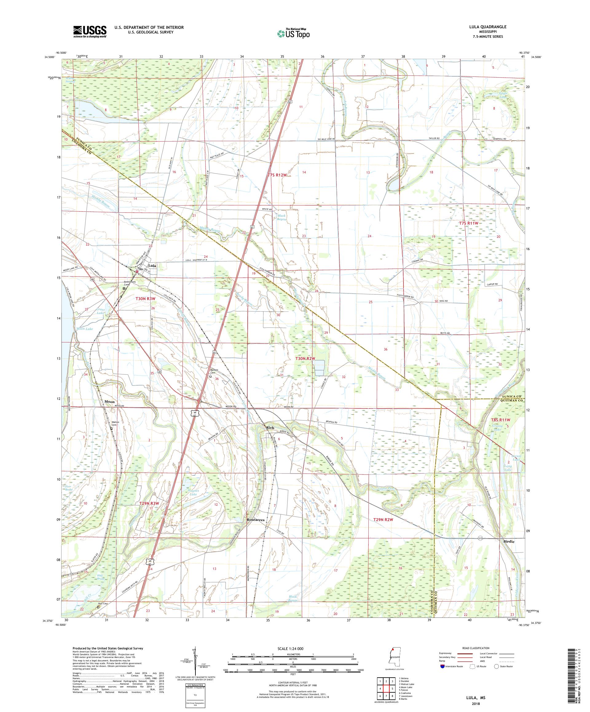 MyTopo Lula, Mississippi USGS Quad Topo Map