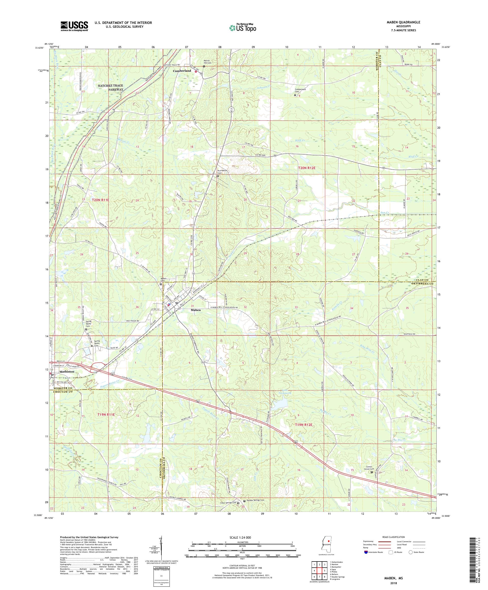 MyTopo Maben, Mississippi USGS Quad Topo Map