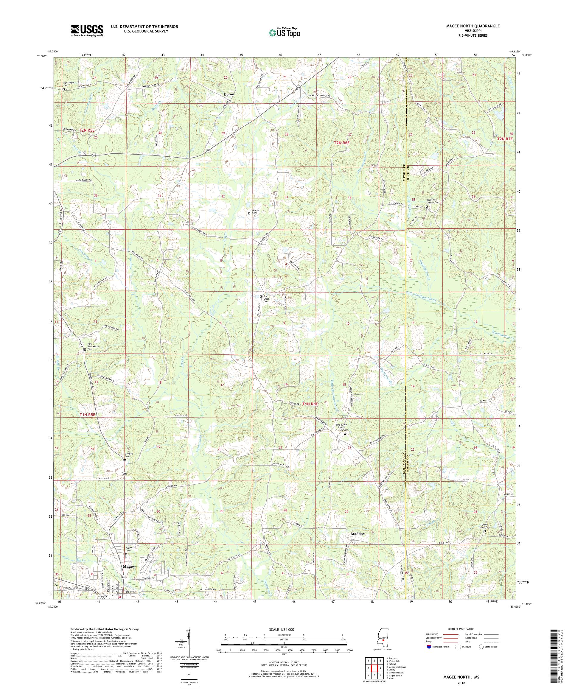 MyTopo Magee North, Mississippi USGS Quad Topo Map
