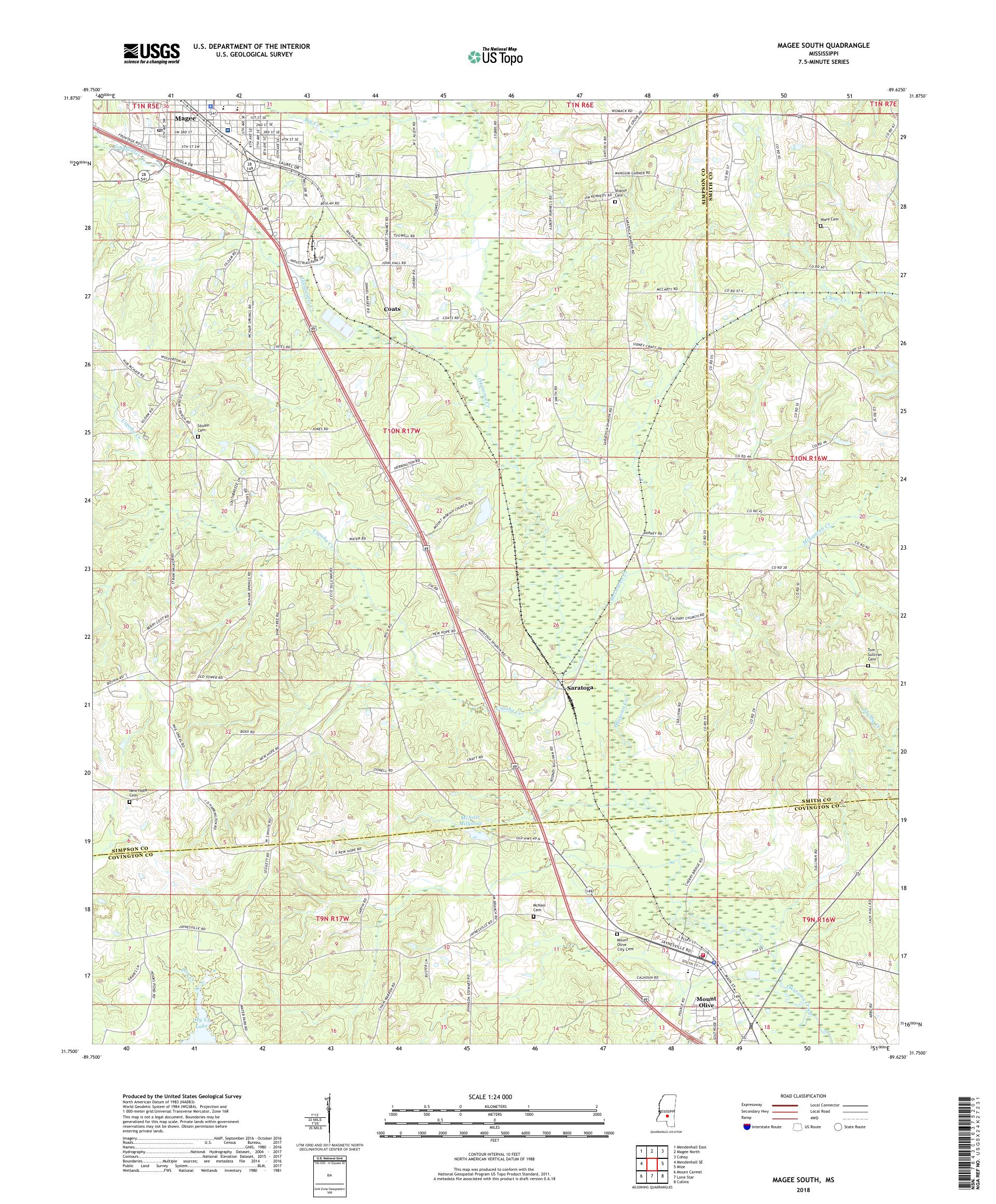 MyTopo Magee South, Mississippi USGS Quad Topo Map