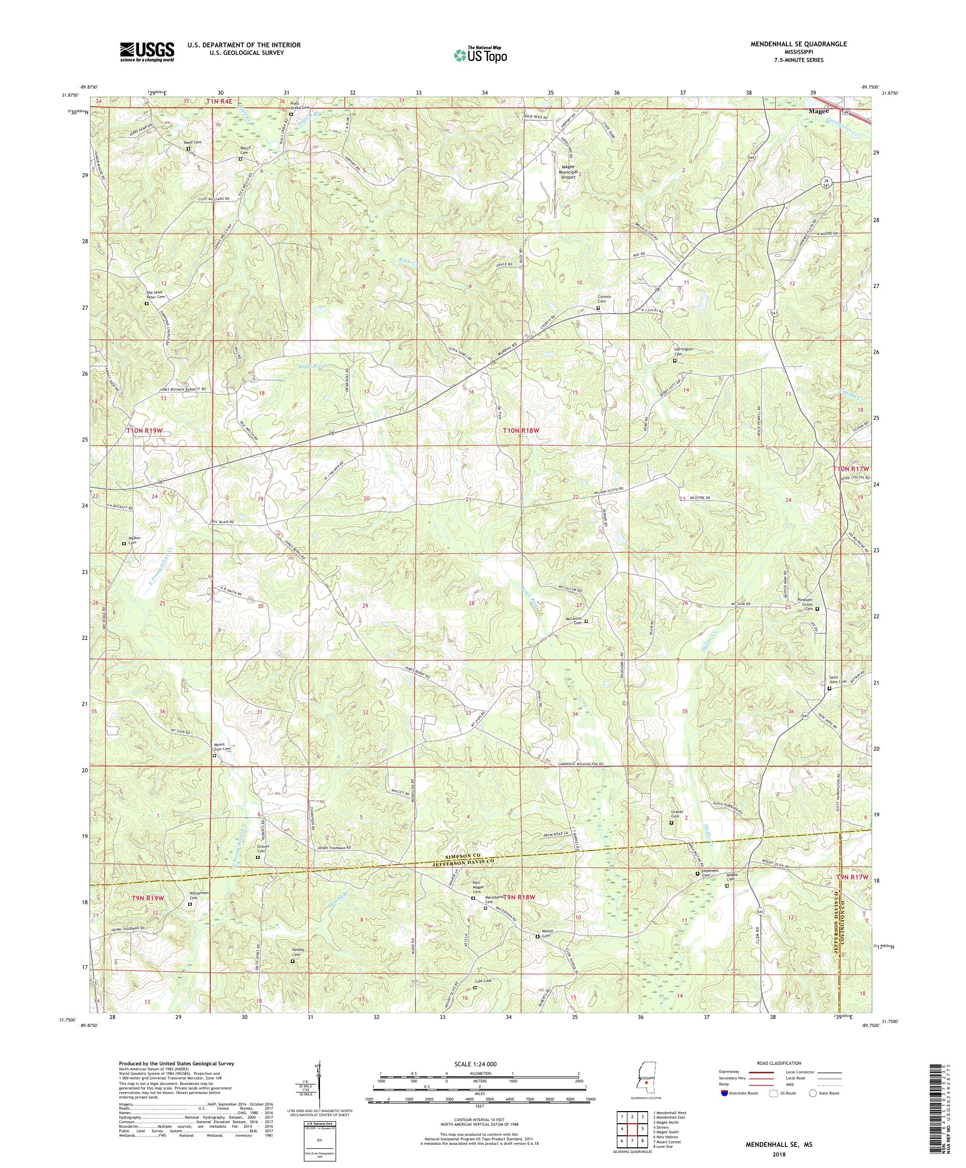 MyTopo Mendenhall SE, Mississippi USGS Quad Topo Map