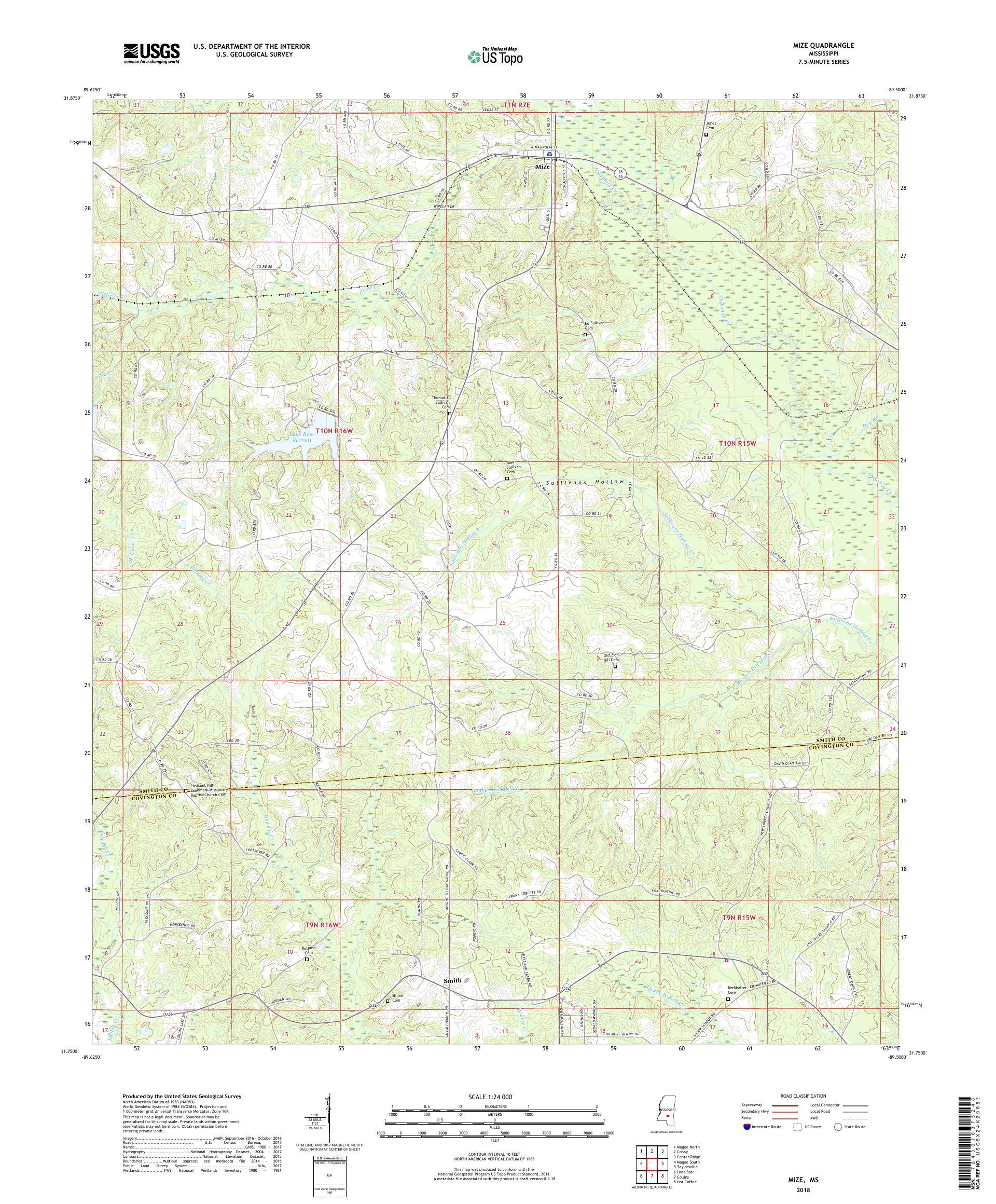 MyTopo Mize, Mississippi USGS Quad Topo Map