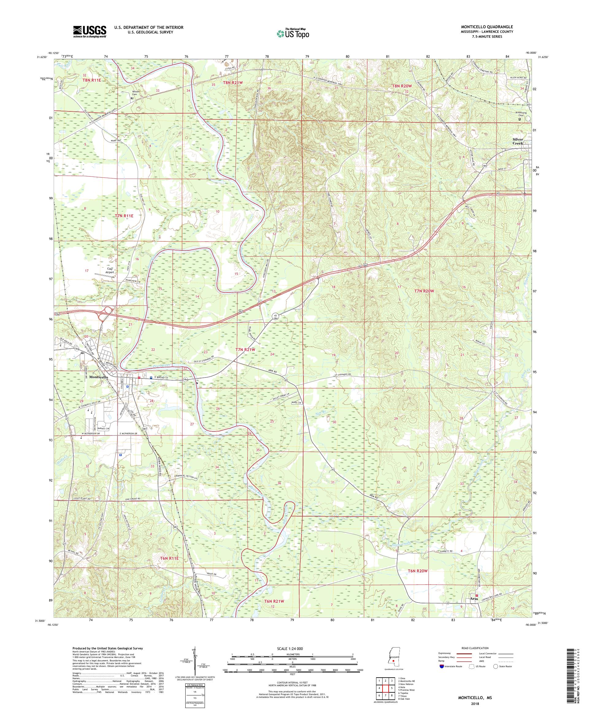 MyTopo Monticello, Mississippi USGS Quad Topo Map