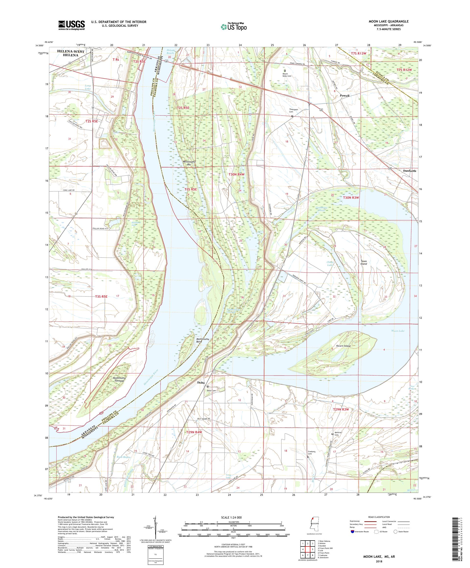MyTopo Moon Lake, Mississippi USGS Quad Topo Map