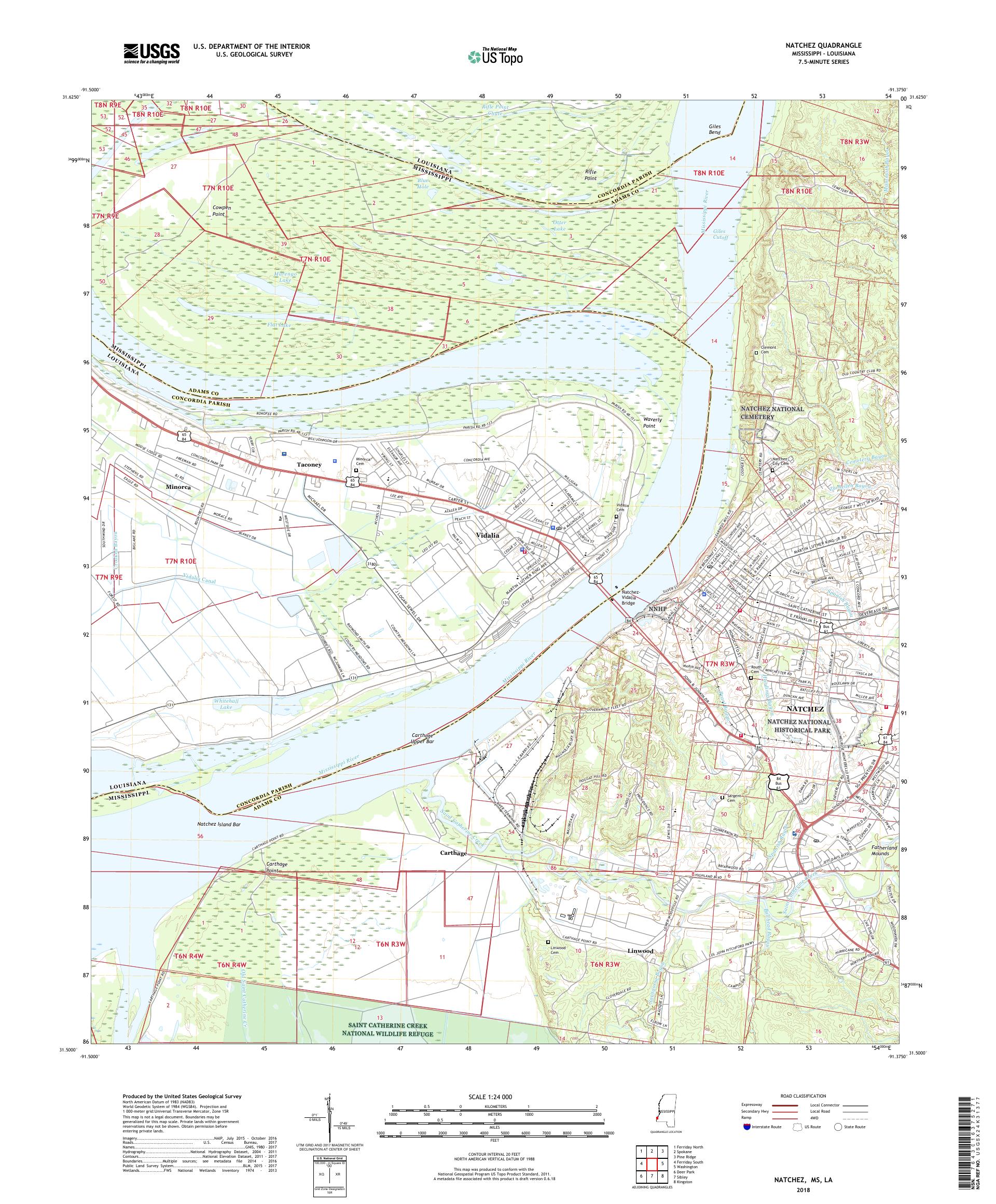 MyTopo Natchez, Mississippi USGS Quad Topo Map