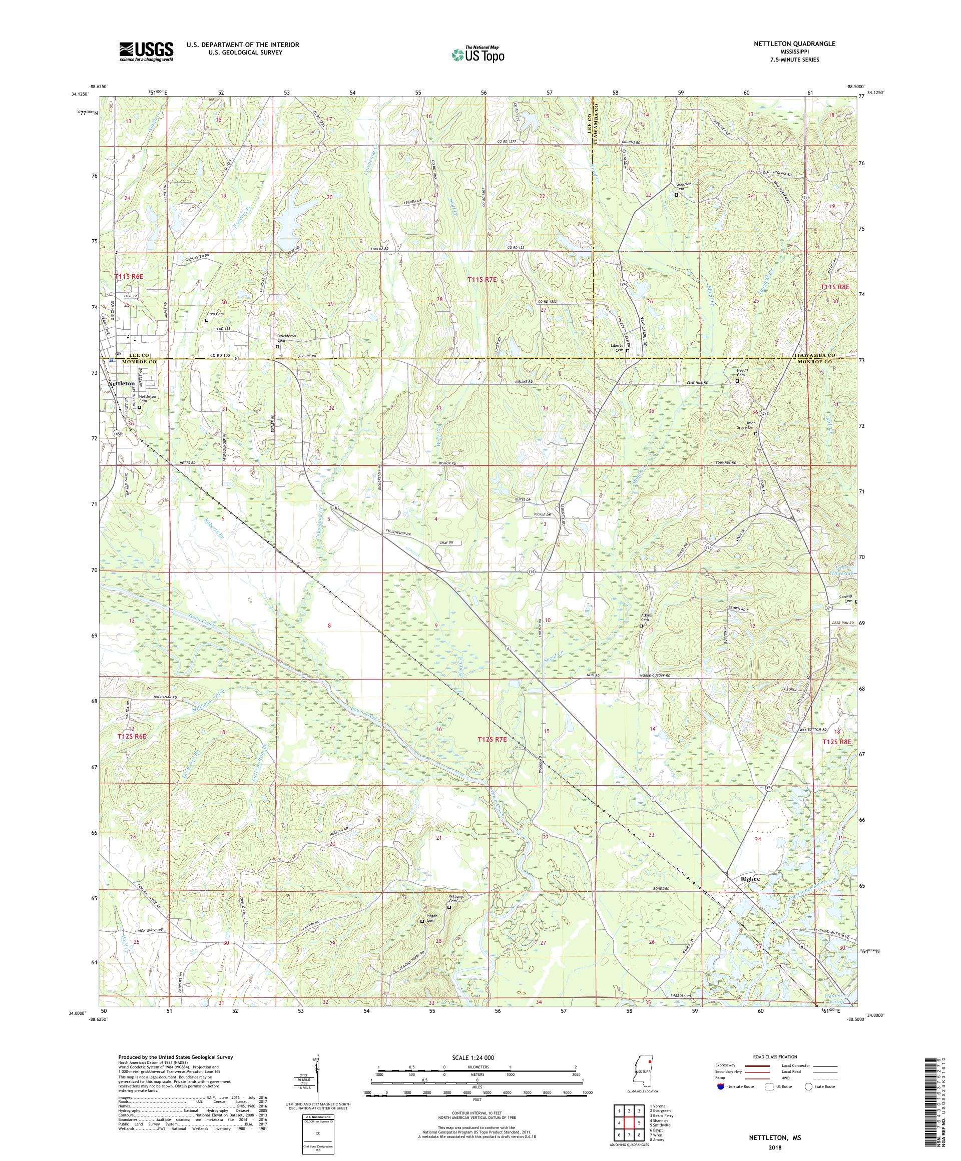 MyTopo Nettleton, Mississippi USGS Quad Topo Map