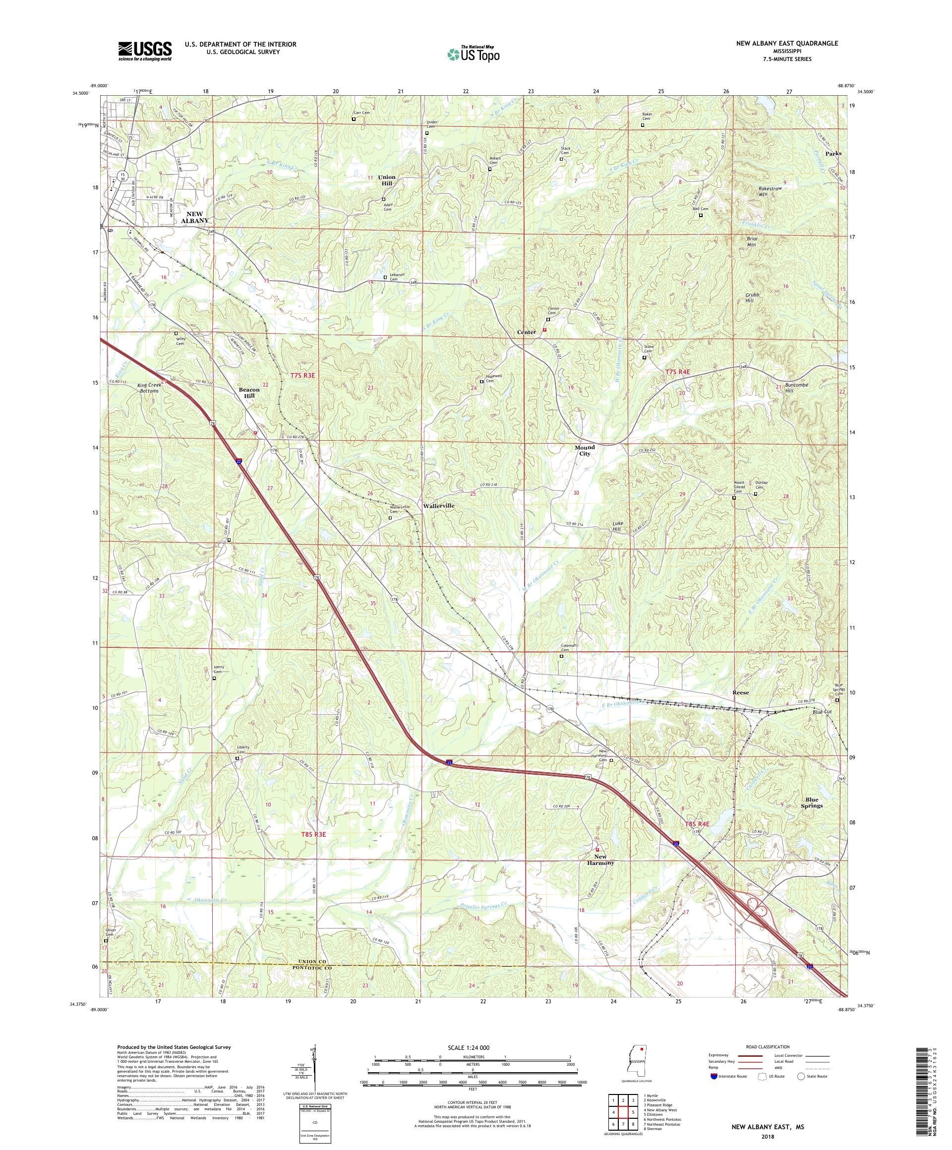 MyTopo New Albany East, Mississippi USGS Quad Topo Map