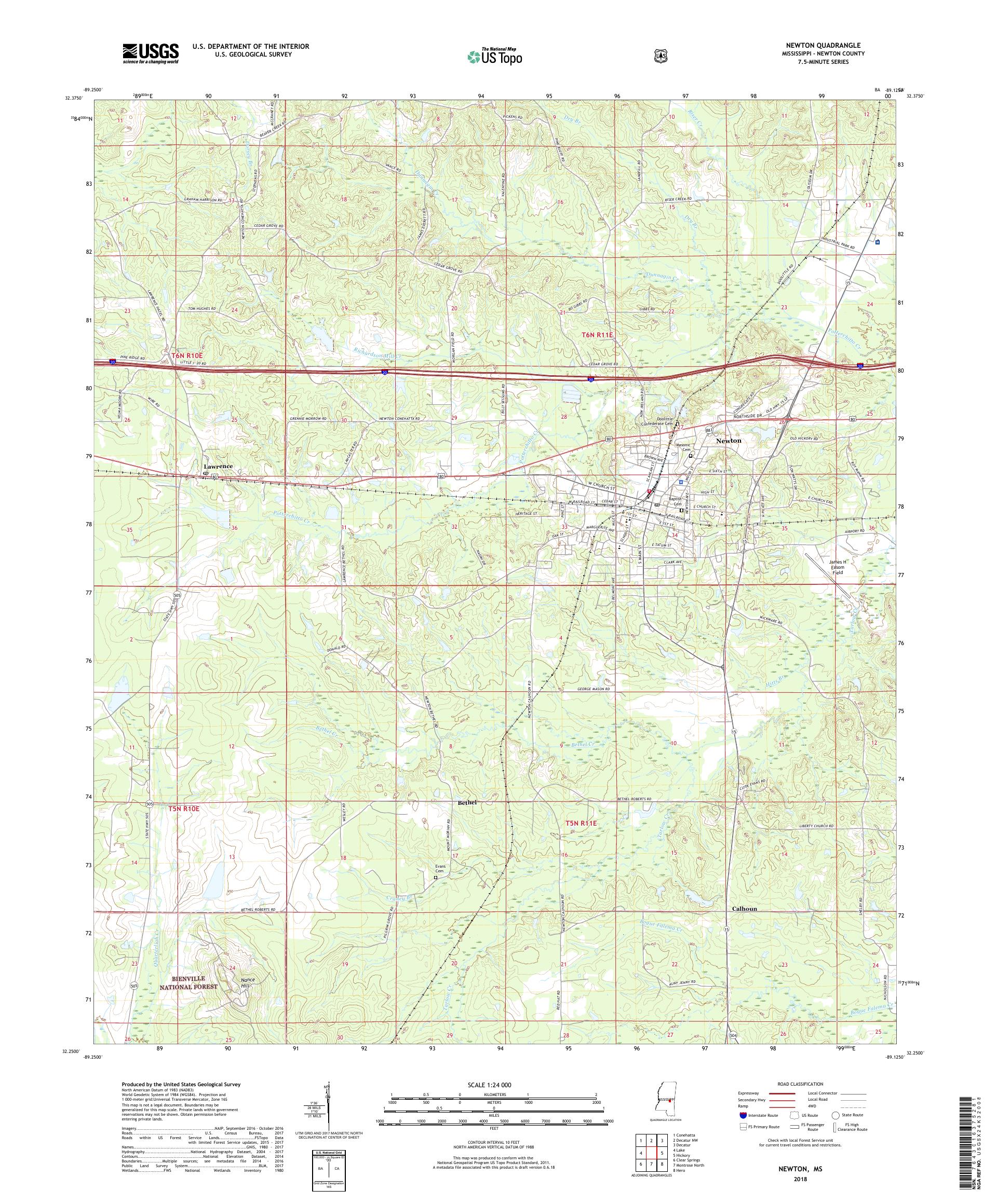 MyTopo Newton, Mississippi USGS Quad Topo Map
