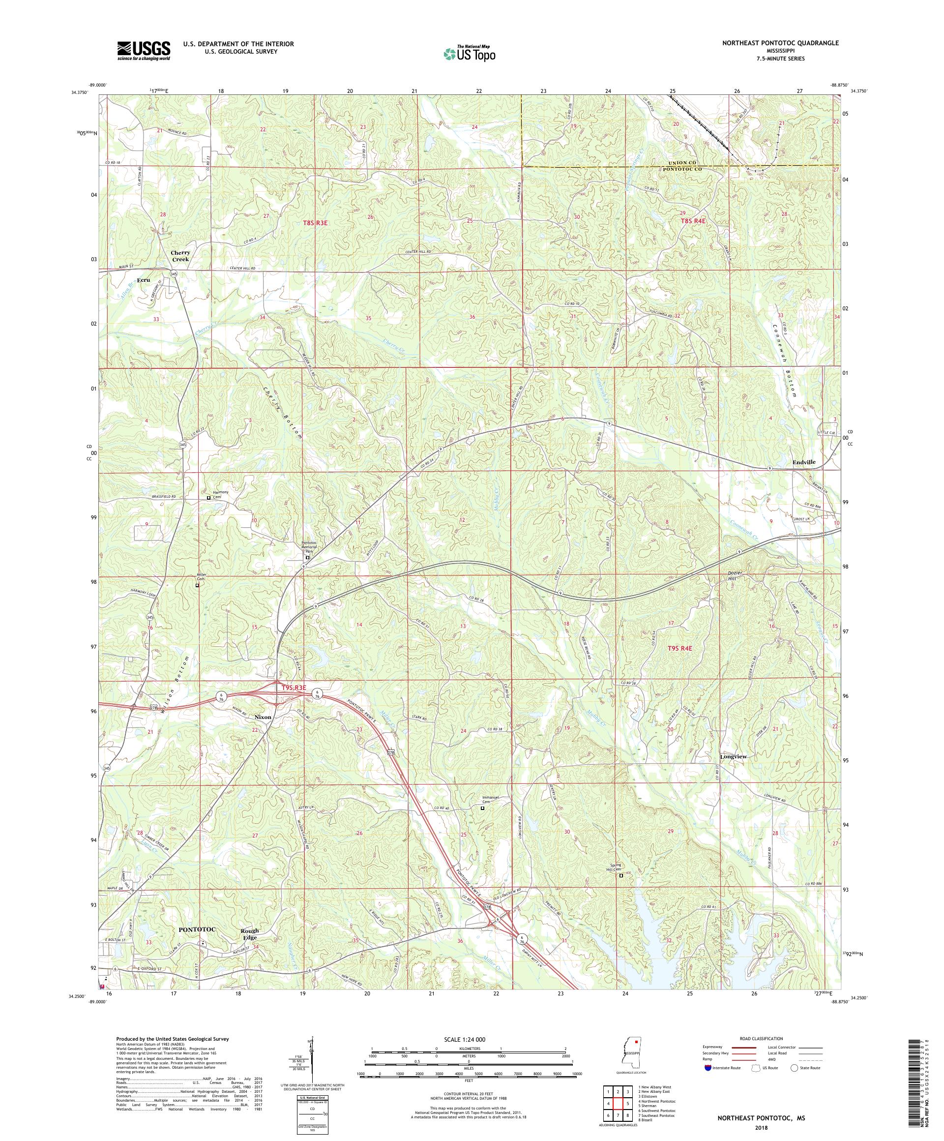 MyTopo Northeast Pontotoc, Mississippi USGS Quad Topo Map