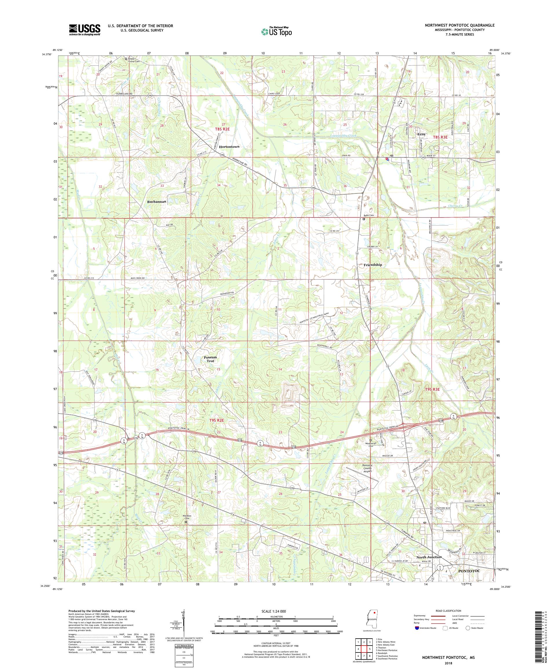 MyTopo Northwest Pontotoc, Mississippi USGS Quad Topo Map