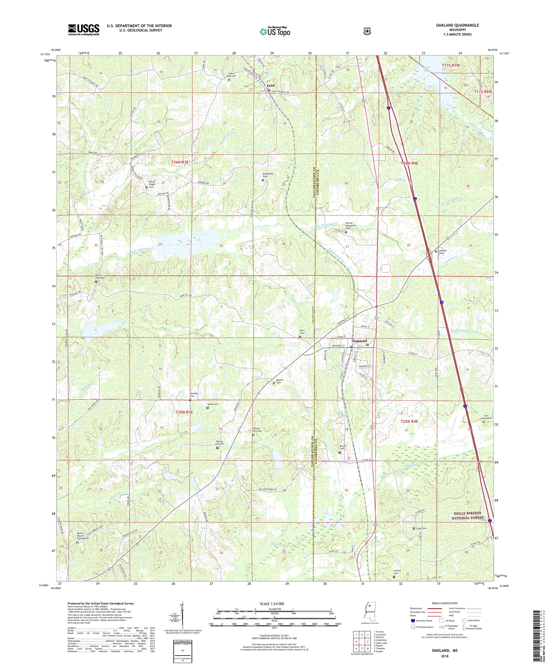 MyTopo Oakland, Mississippi USGS Quad Topo Map
