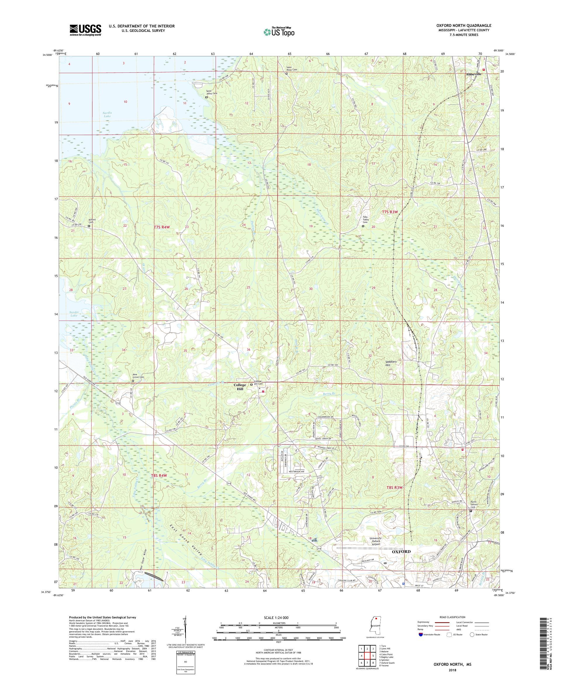 MyTopo Oxford North, Mississippi USGS Quad Topo Map