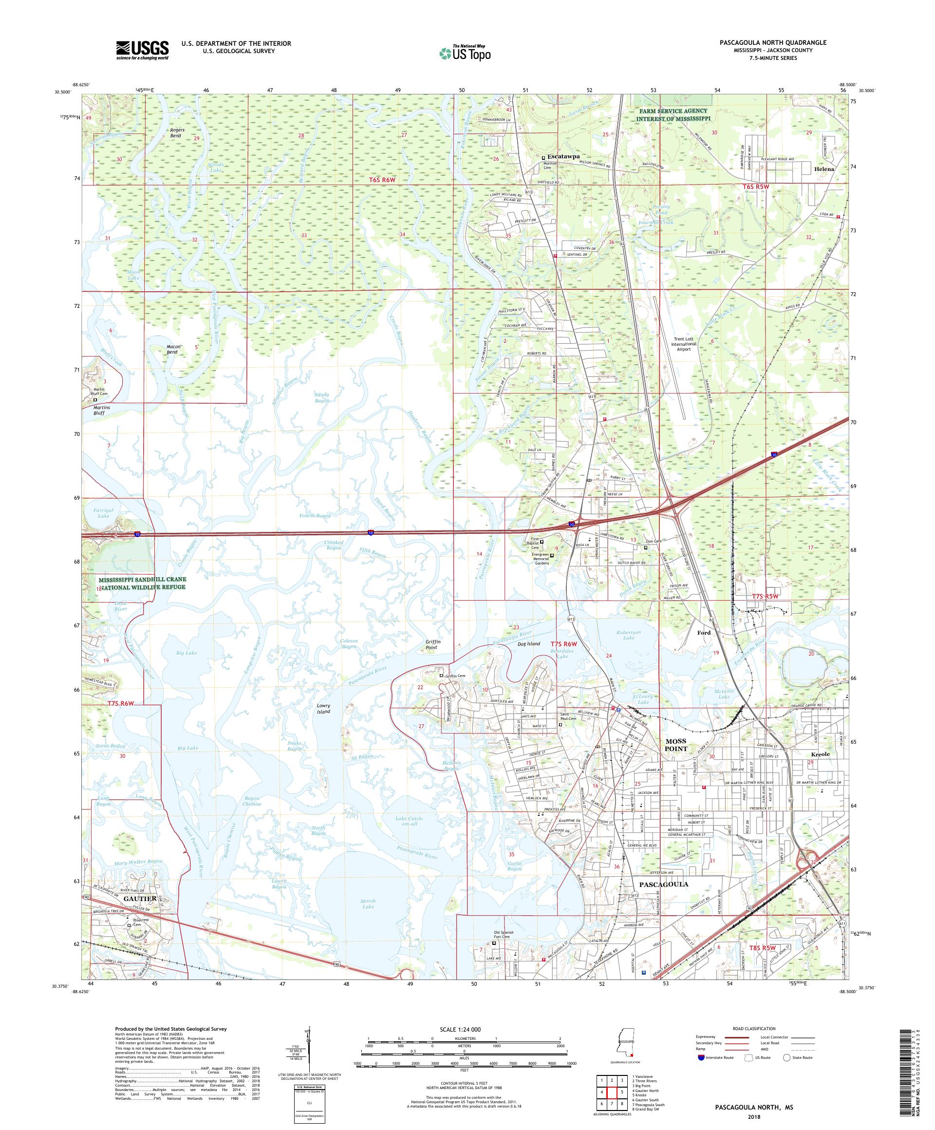 MyTopo Pascagoula North, Mississippi USGS Quad Topo Map
