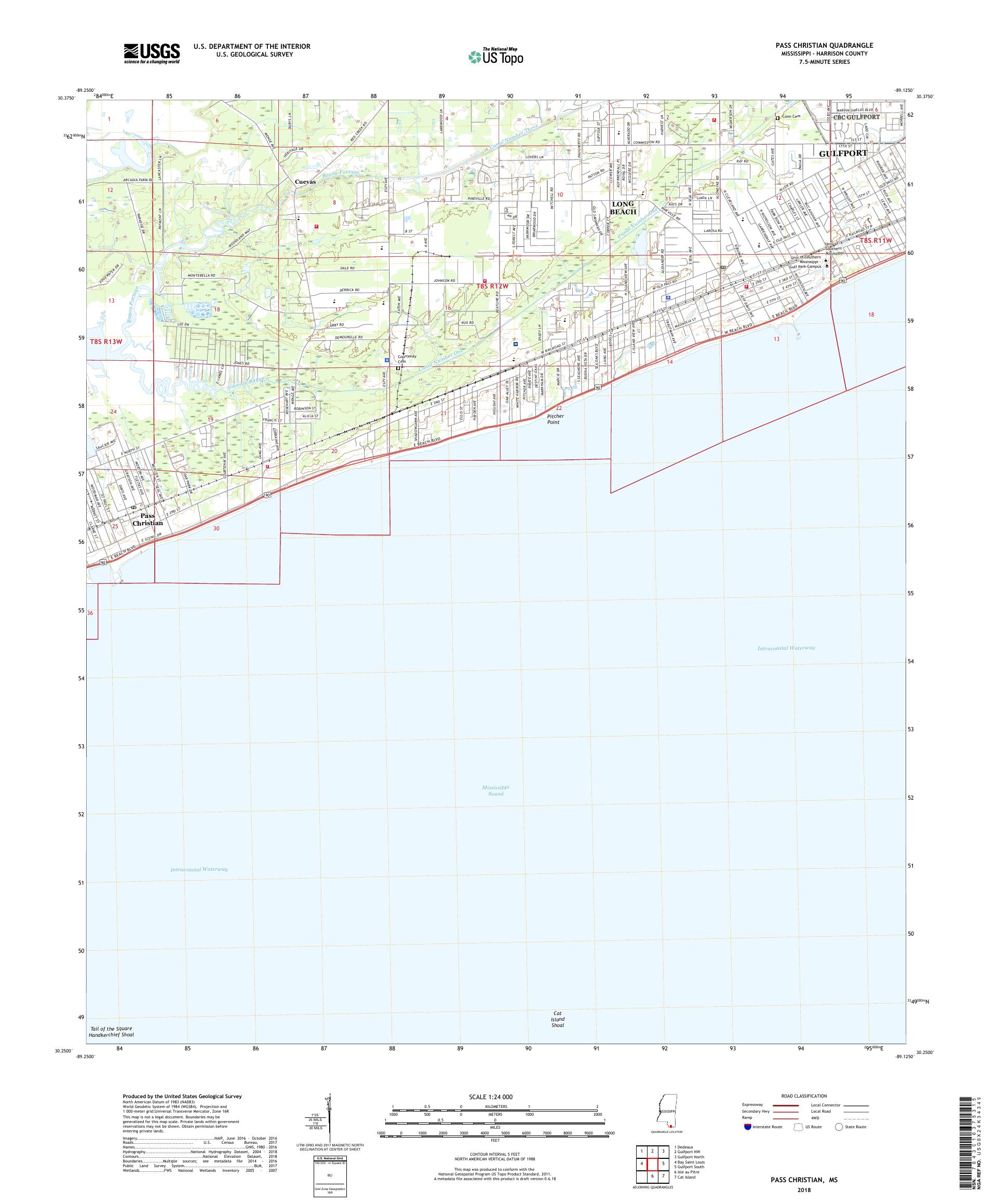 MyTopo Pass Christian, Mississippi USGS Quad Topo Map