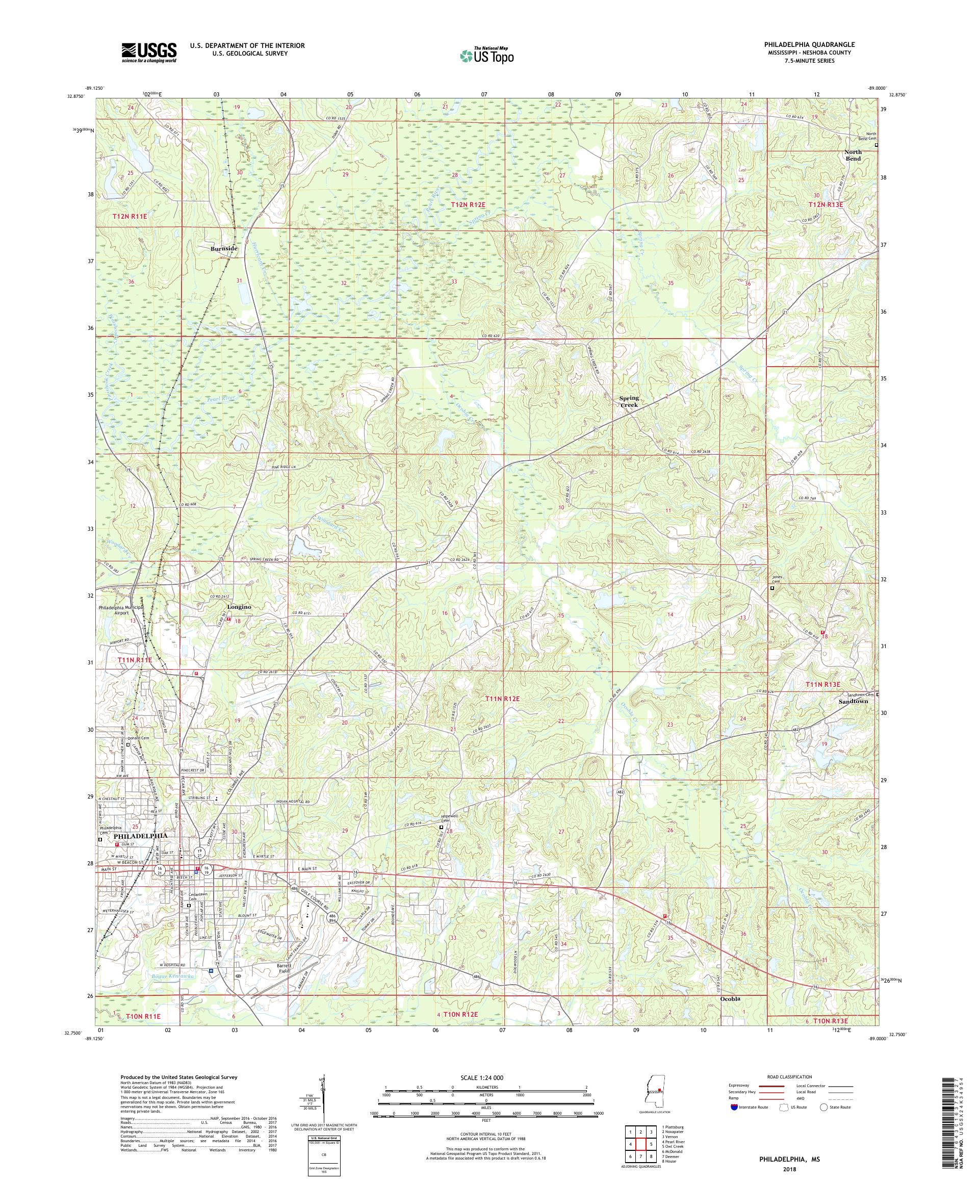 MyTopo Philadelphia, Mississippi USGS Quad Topo Map