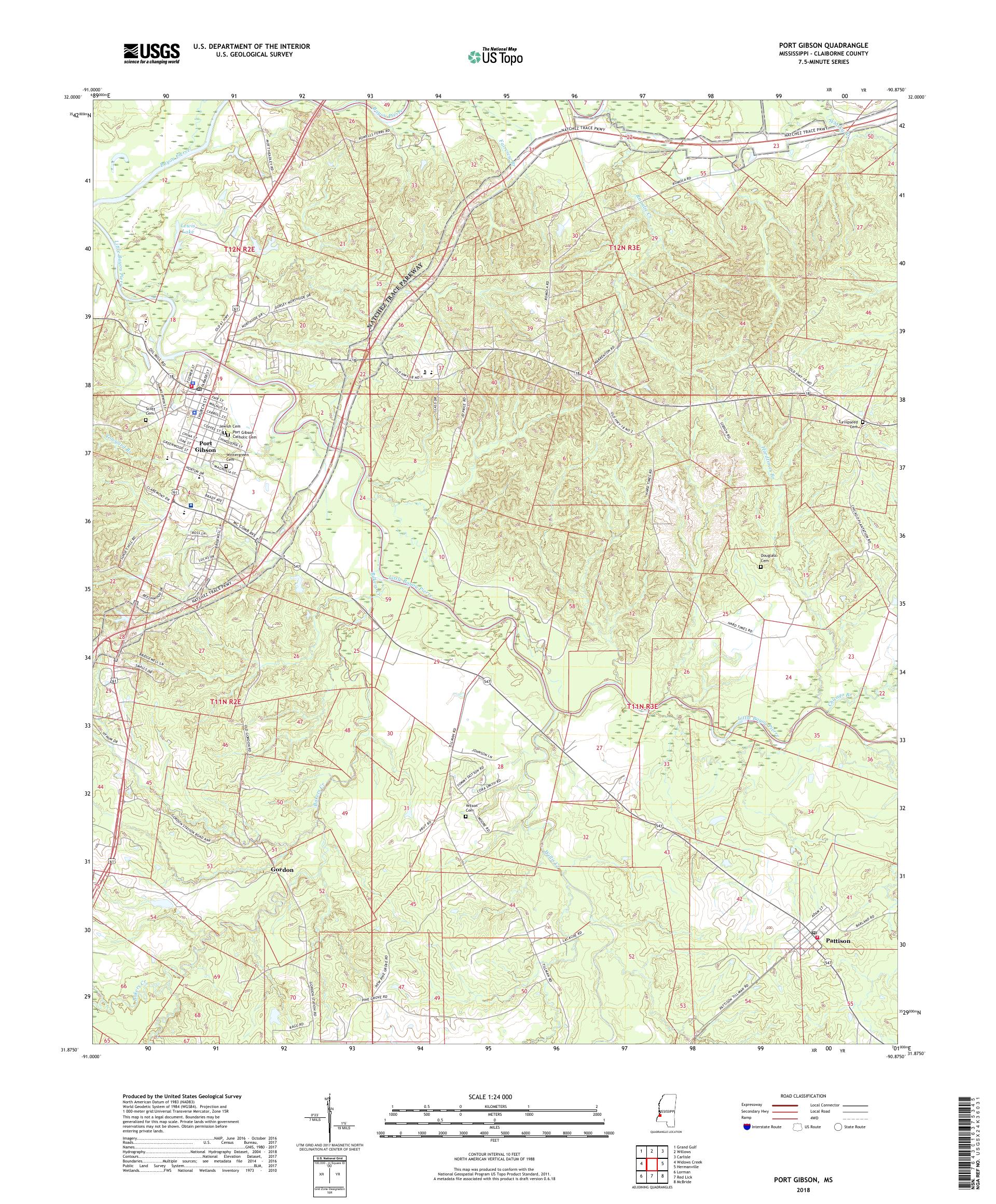 MyTopo Port Gibson, Mississippi USGS Quad Topo Map