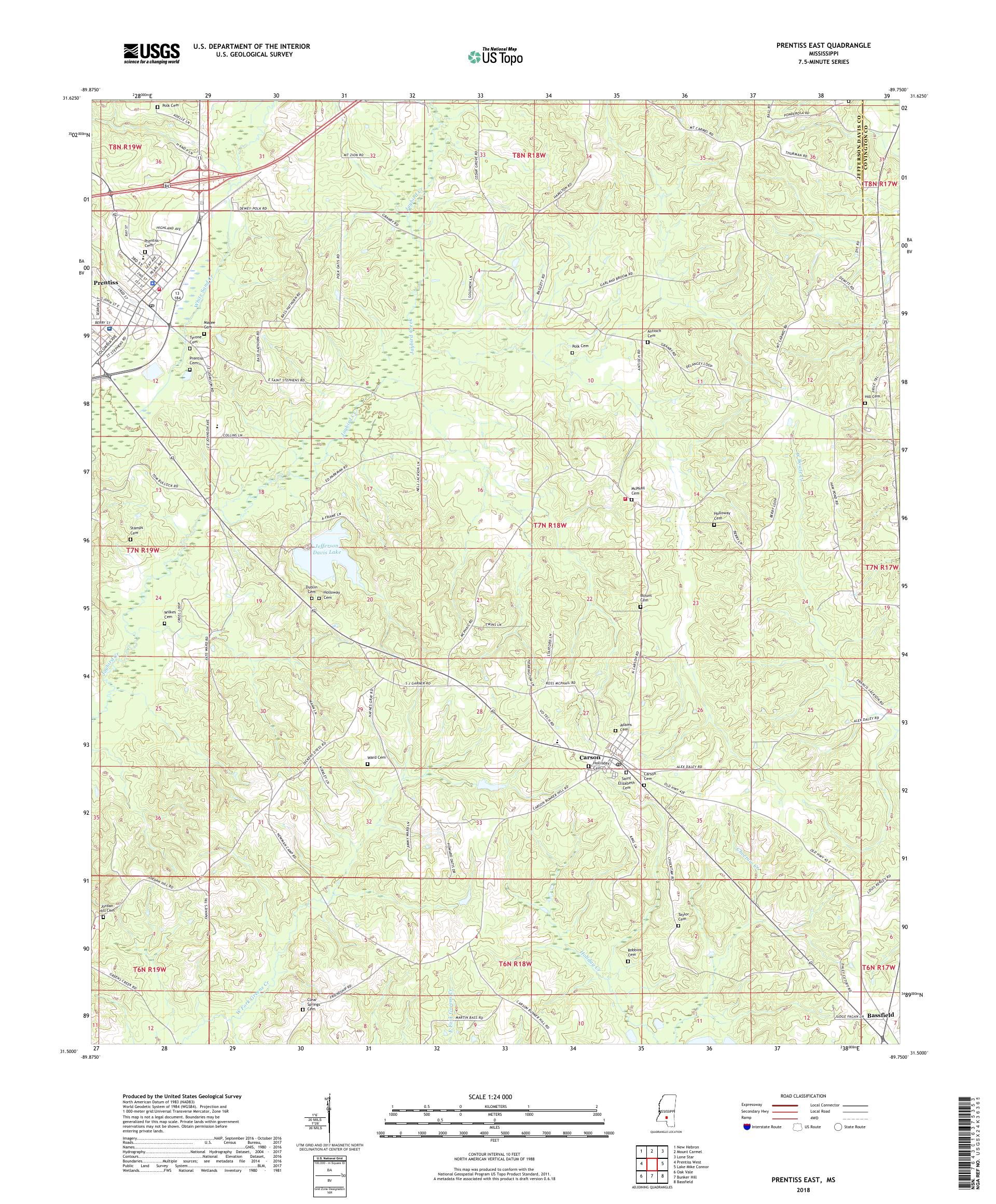 MyTopo Prentiss East, Mississippi USGS Quad Topo Map