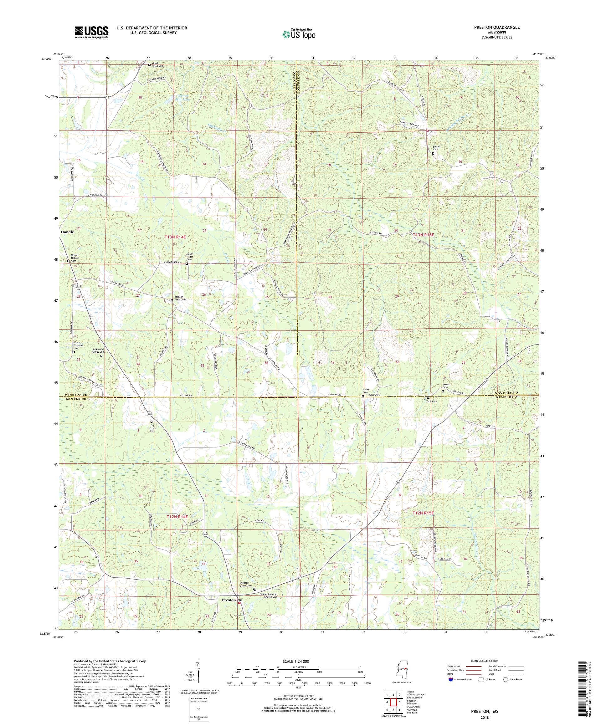 MyTopo Preston, Mississippi USGS Quad Topo Map