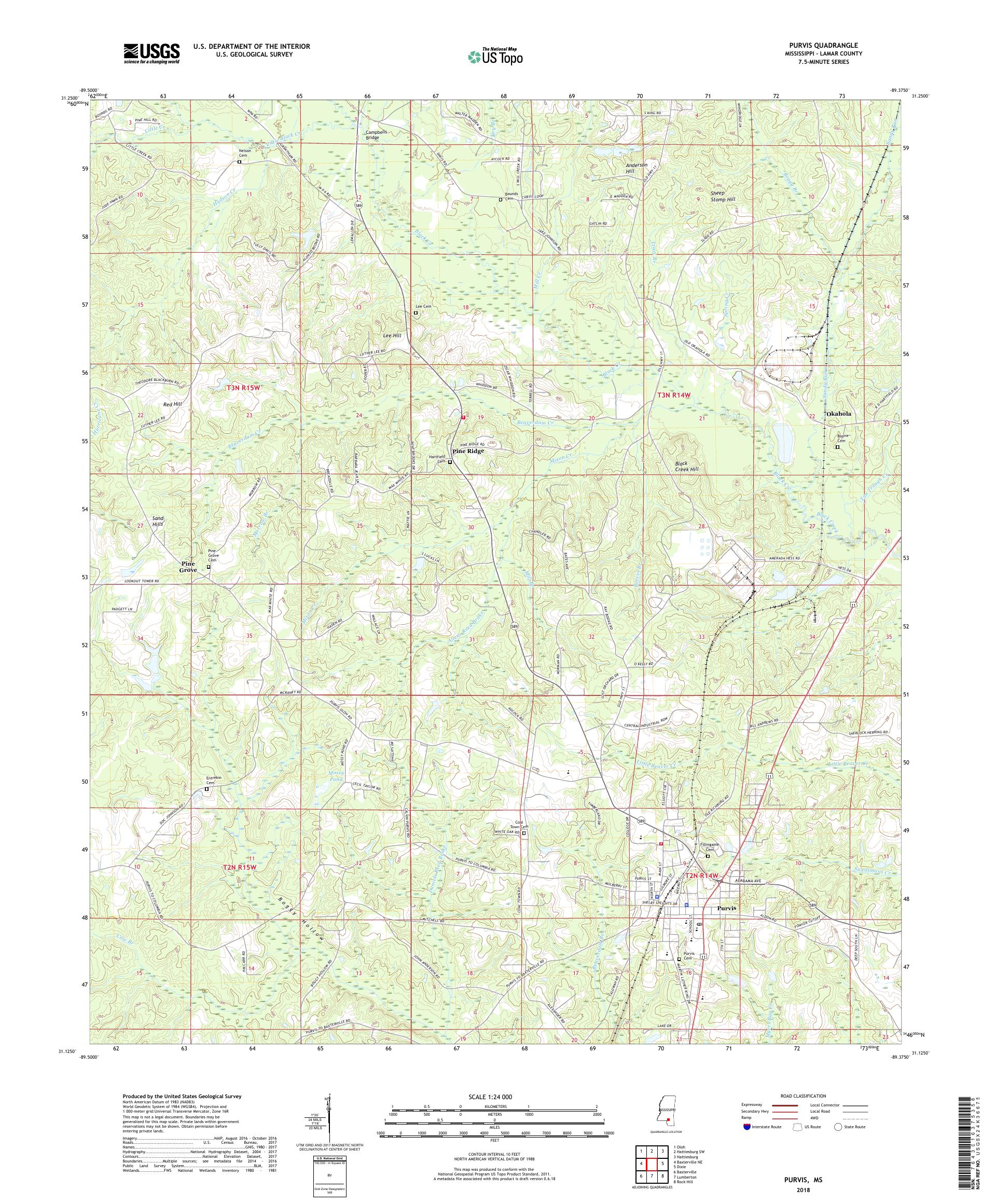 MyTopo Purvis, Mississippi USGS Quad Topo Map