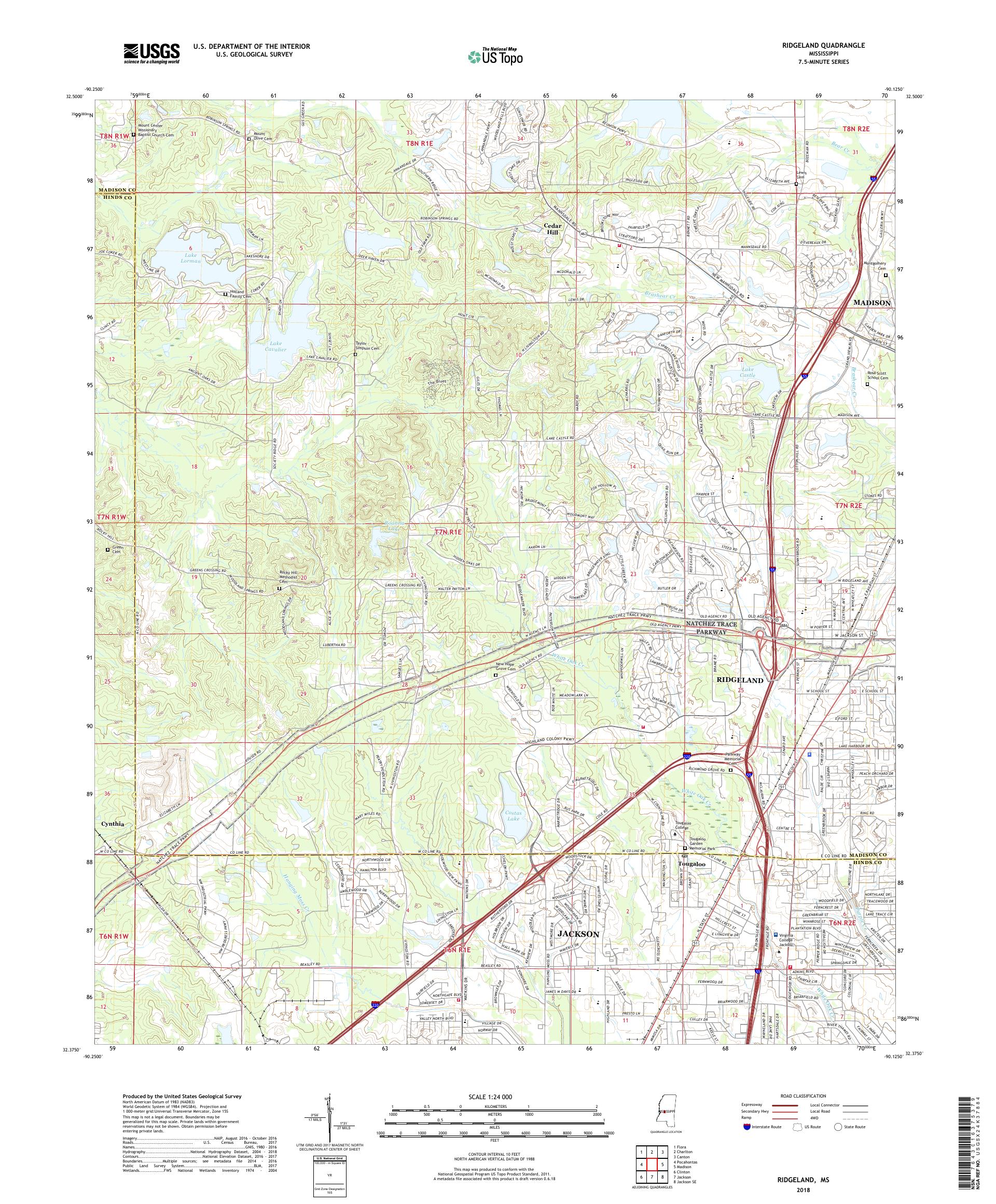 MyTopo Ridgeland, Mississippi USGS Quad Topo Map