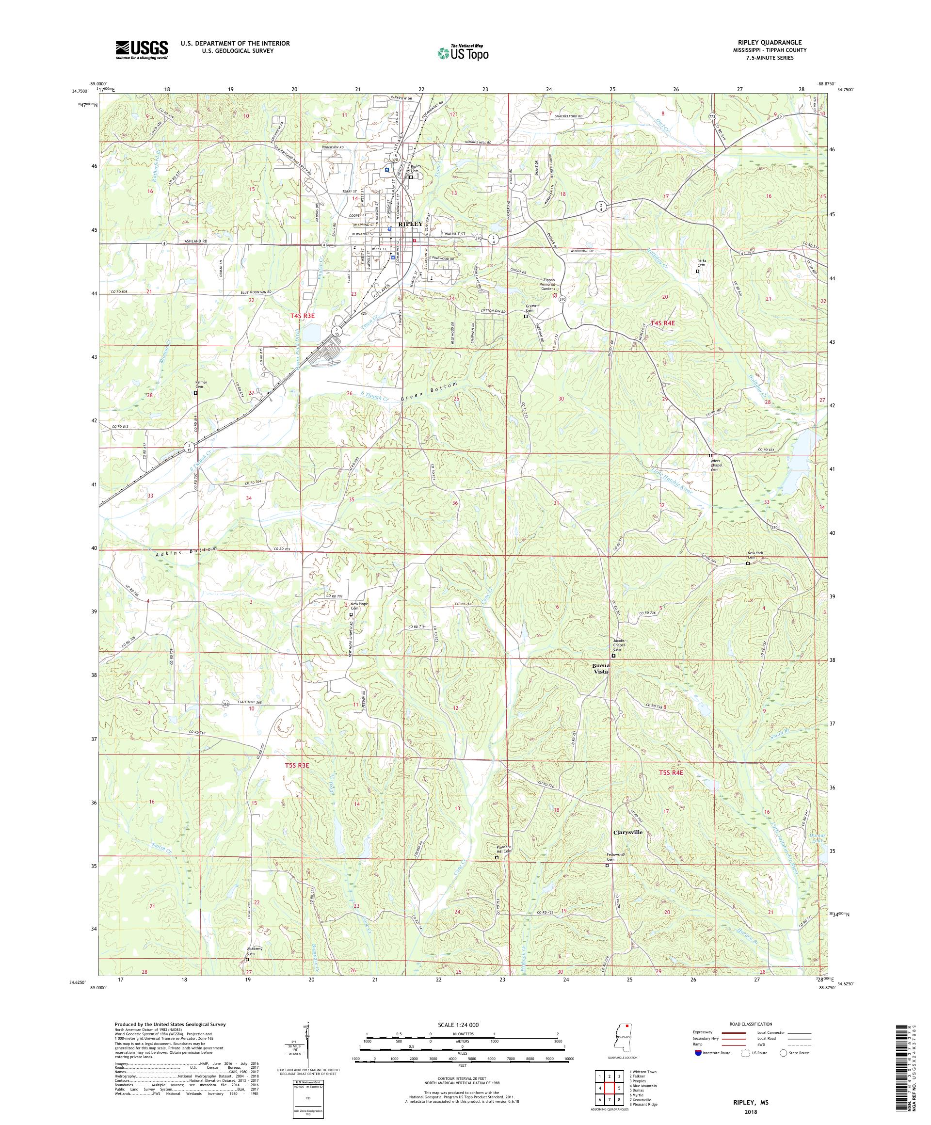MyTopo Ripley, Mississippi USGS Quad Topo Map
