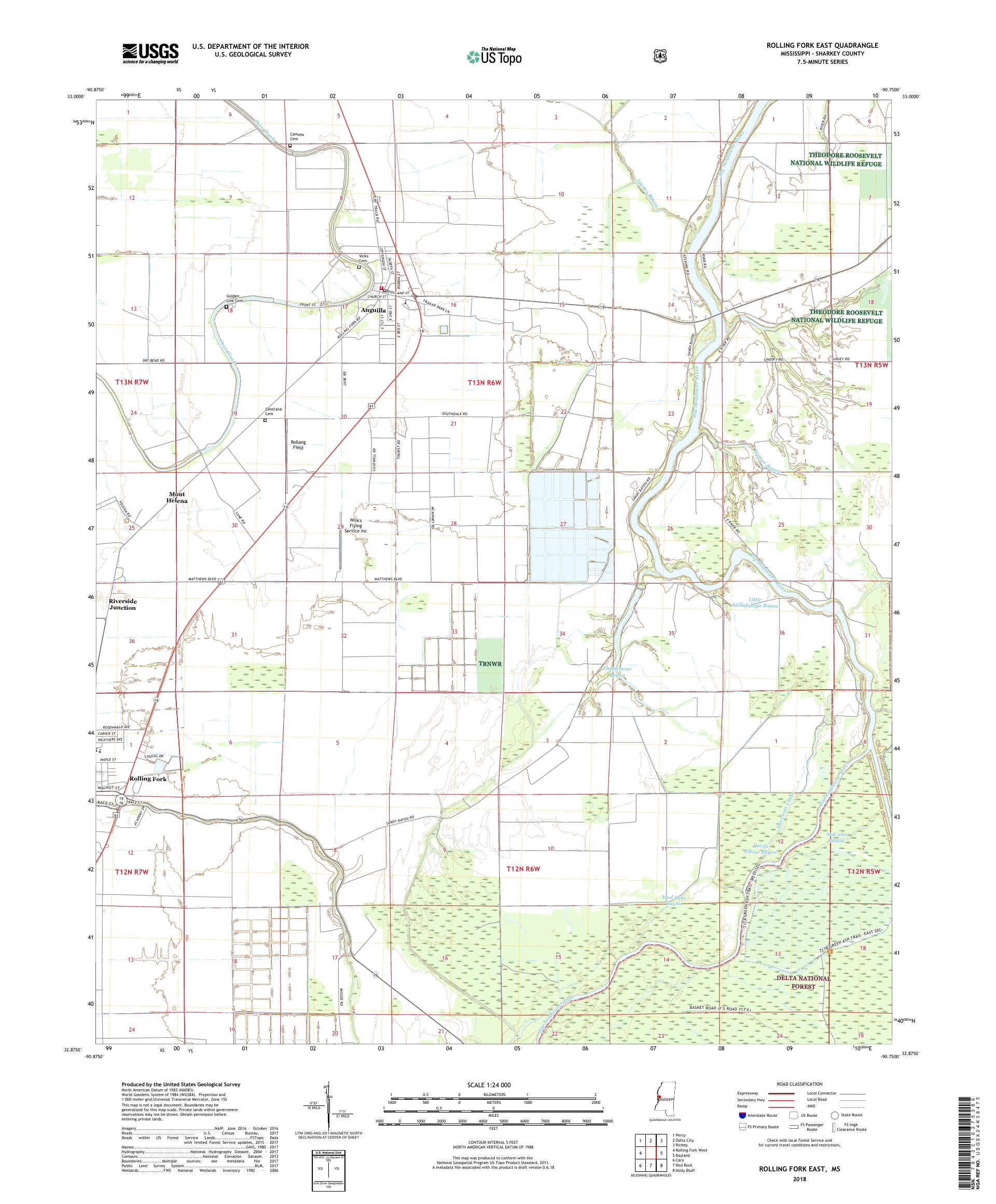 MyTopo Rolling Fork East, Mississippi USGS Quad Topo Map