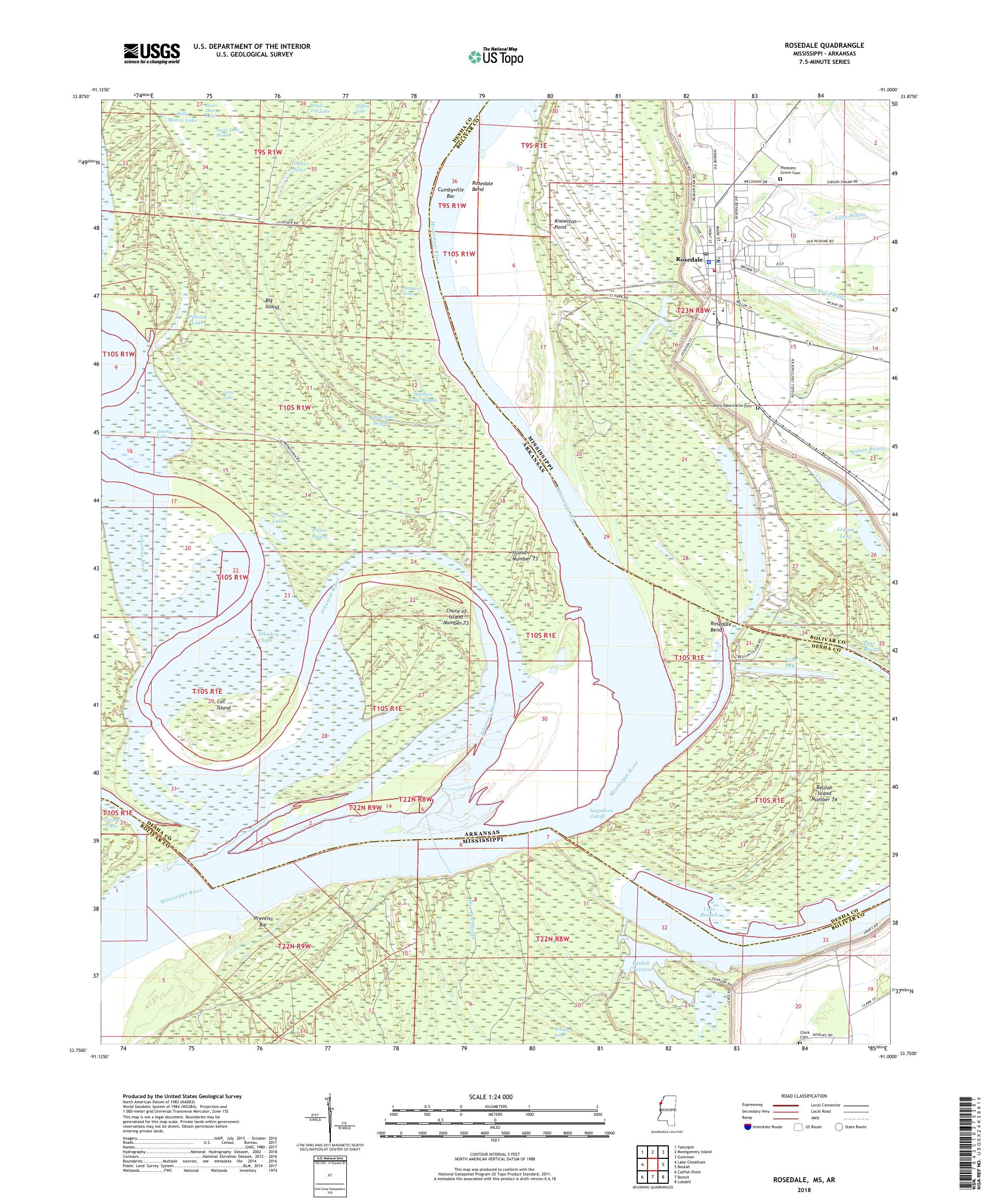 MyTopo Rosedale, Mississippi USGS Quad Topo Map