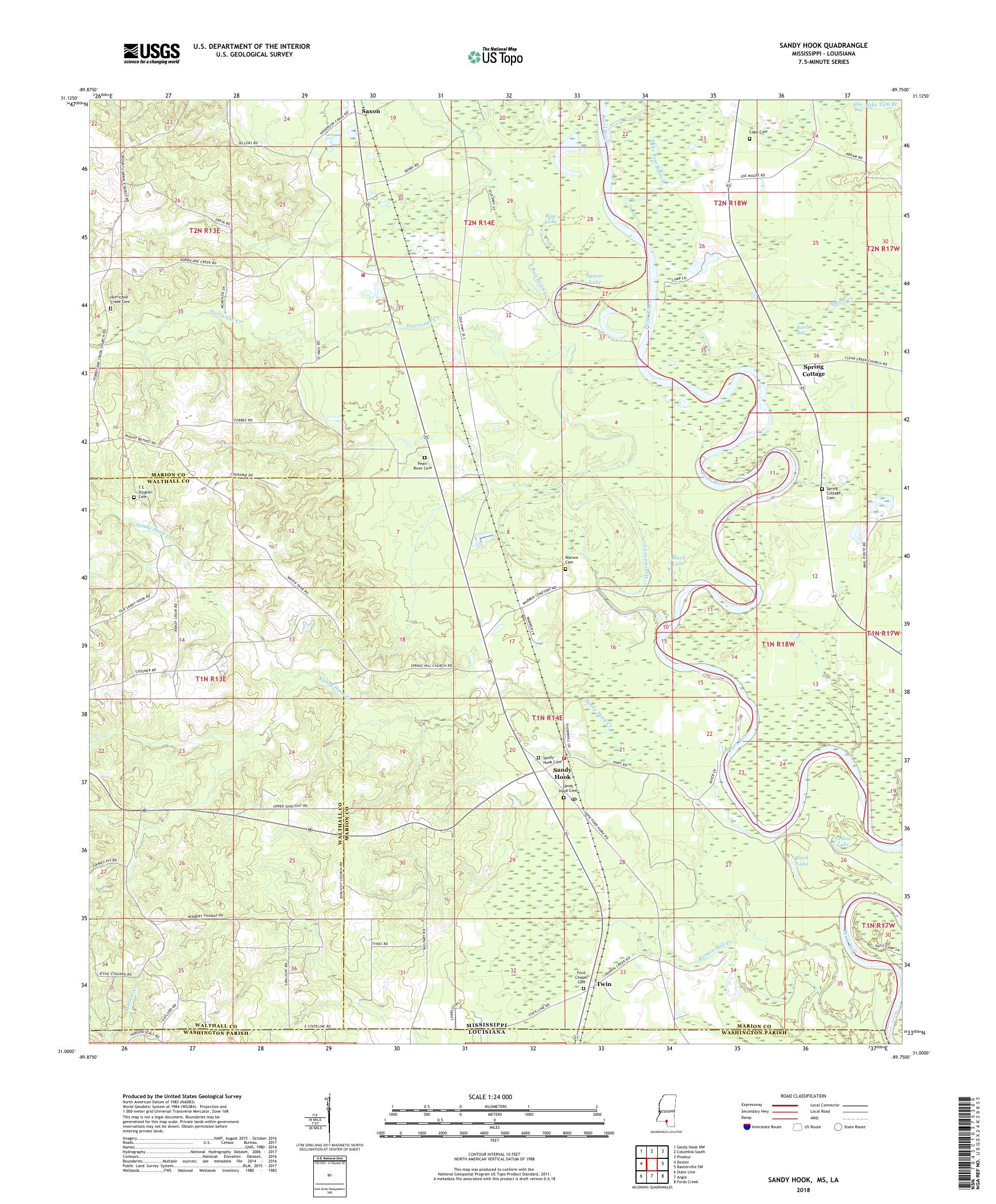 MyTopo Sandy Hook, Mississippi USGS Quad Topo Map