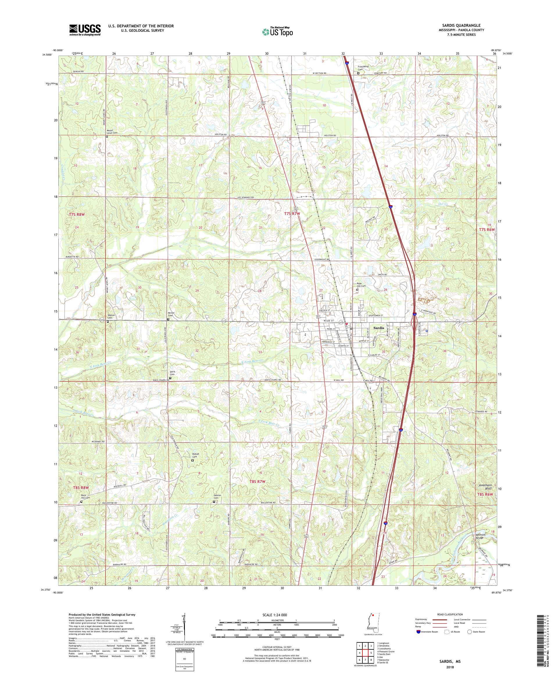 MyTopo Sardis, Mississippi USGS Quad Topo Map