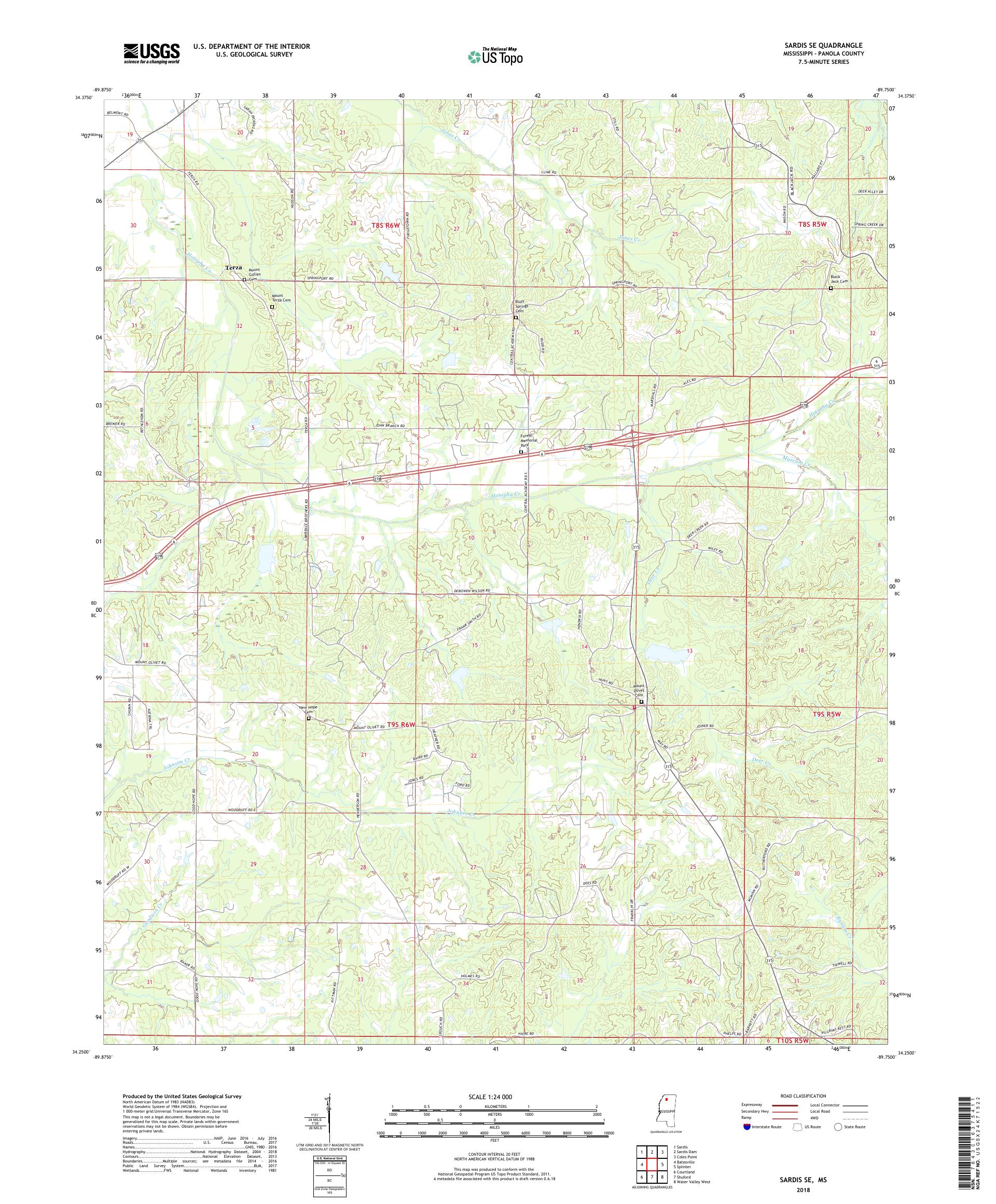 MyTopo Sardis SE, Mississippi USGS Quad Topo Map