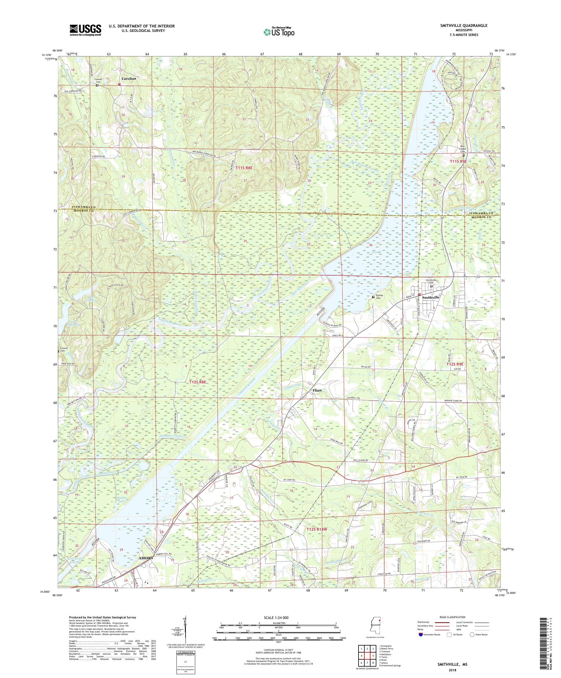 MyTopo Smithville, Mississippi USGS Quad Topo Map