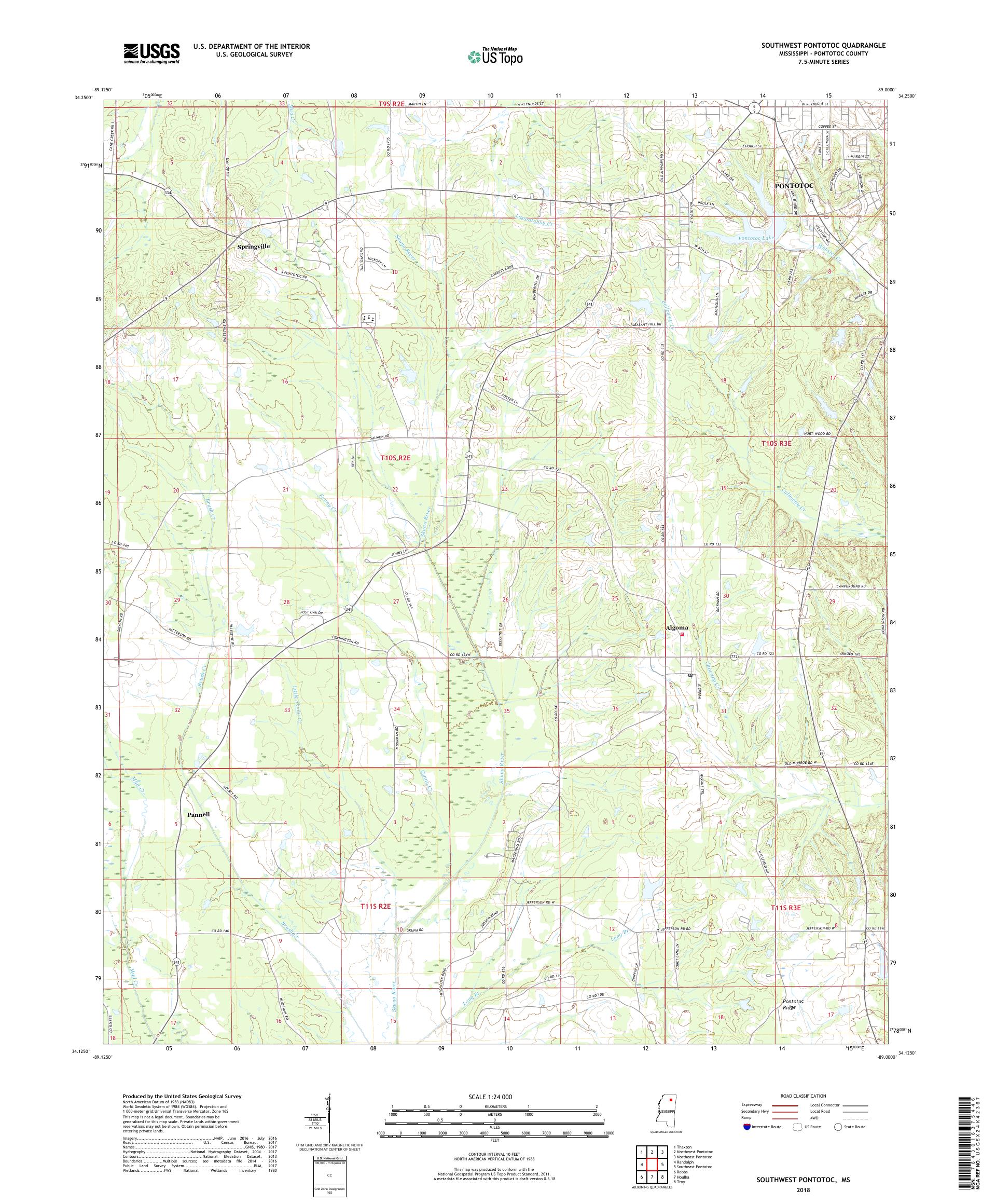 MyTopo Southwest Pontotoc, Mississippi USGS Quad Topo Map