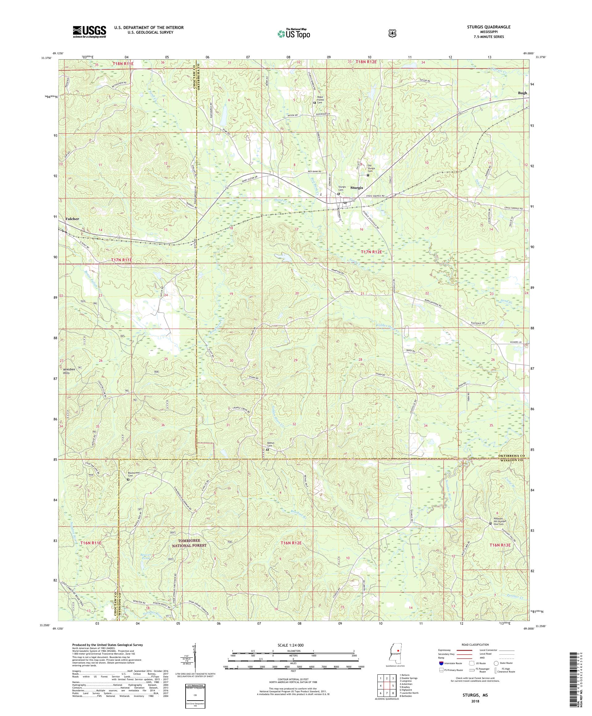 MyTopo Sturgis, Mississippi USGS Quad Topo Map