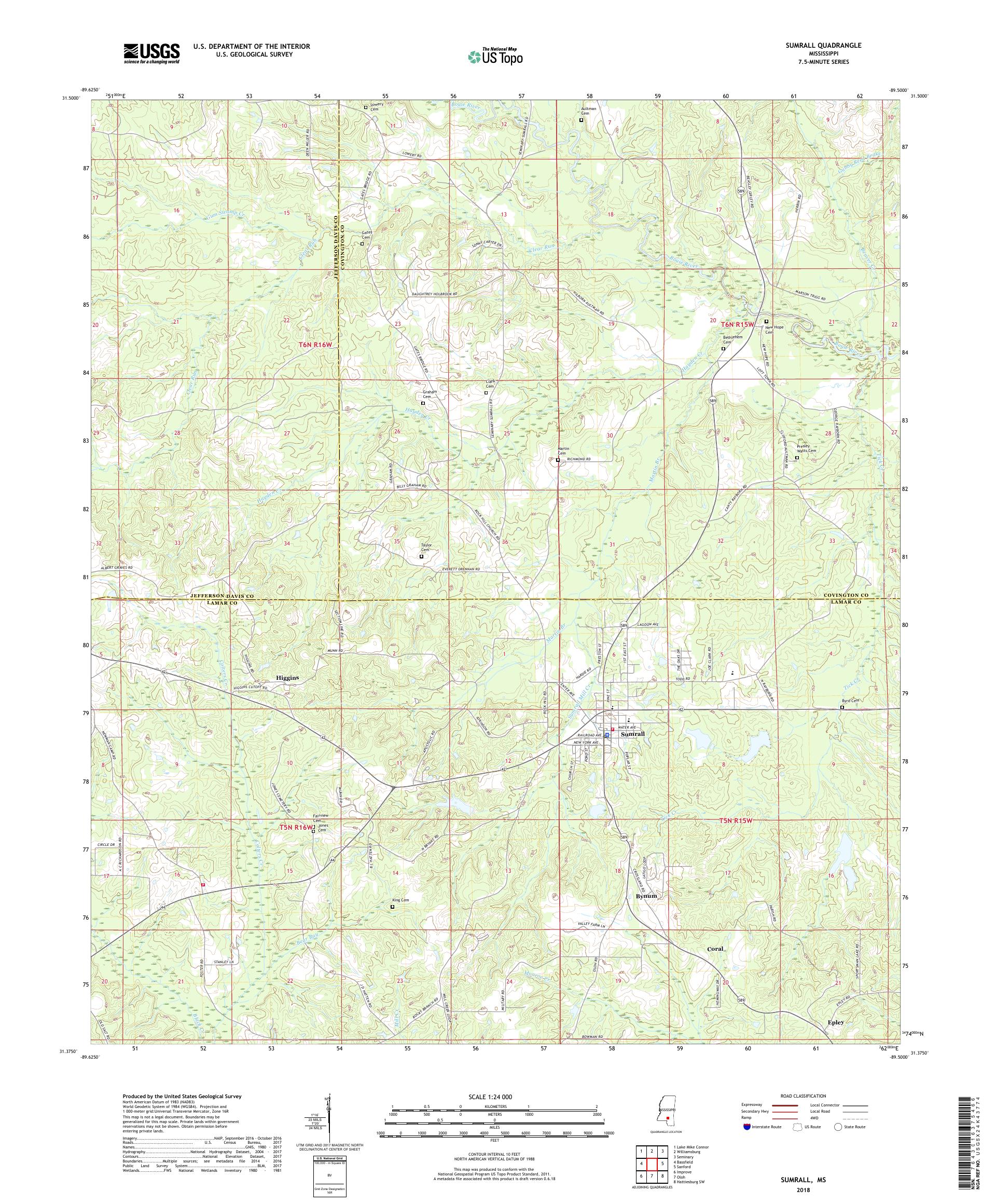 MyTopo Sumrall, Mississippi USGS Quad Topo Map