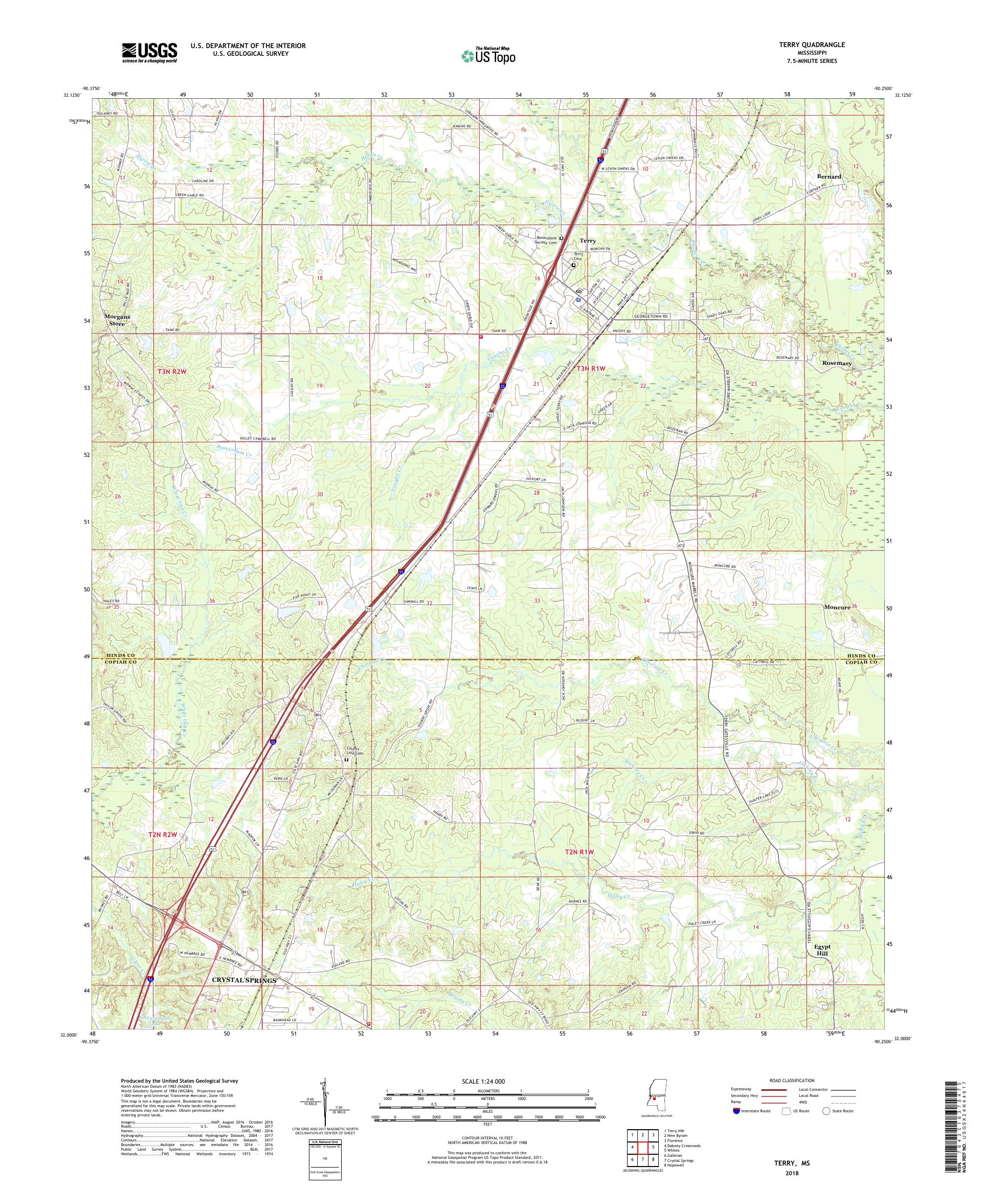 MyTopo Terry, Mississippi USGS Quad Topo Map